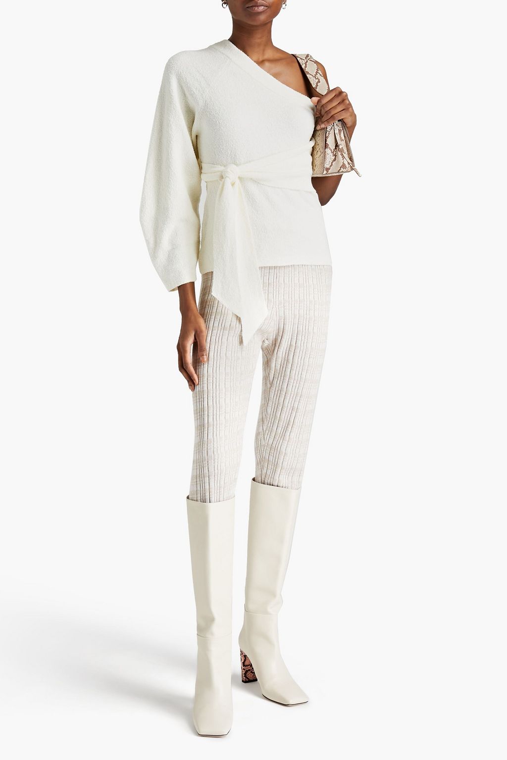 NANUSHKA One-sleeve bouclé-knit cotton-blend top