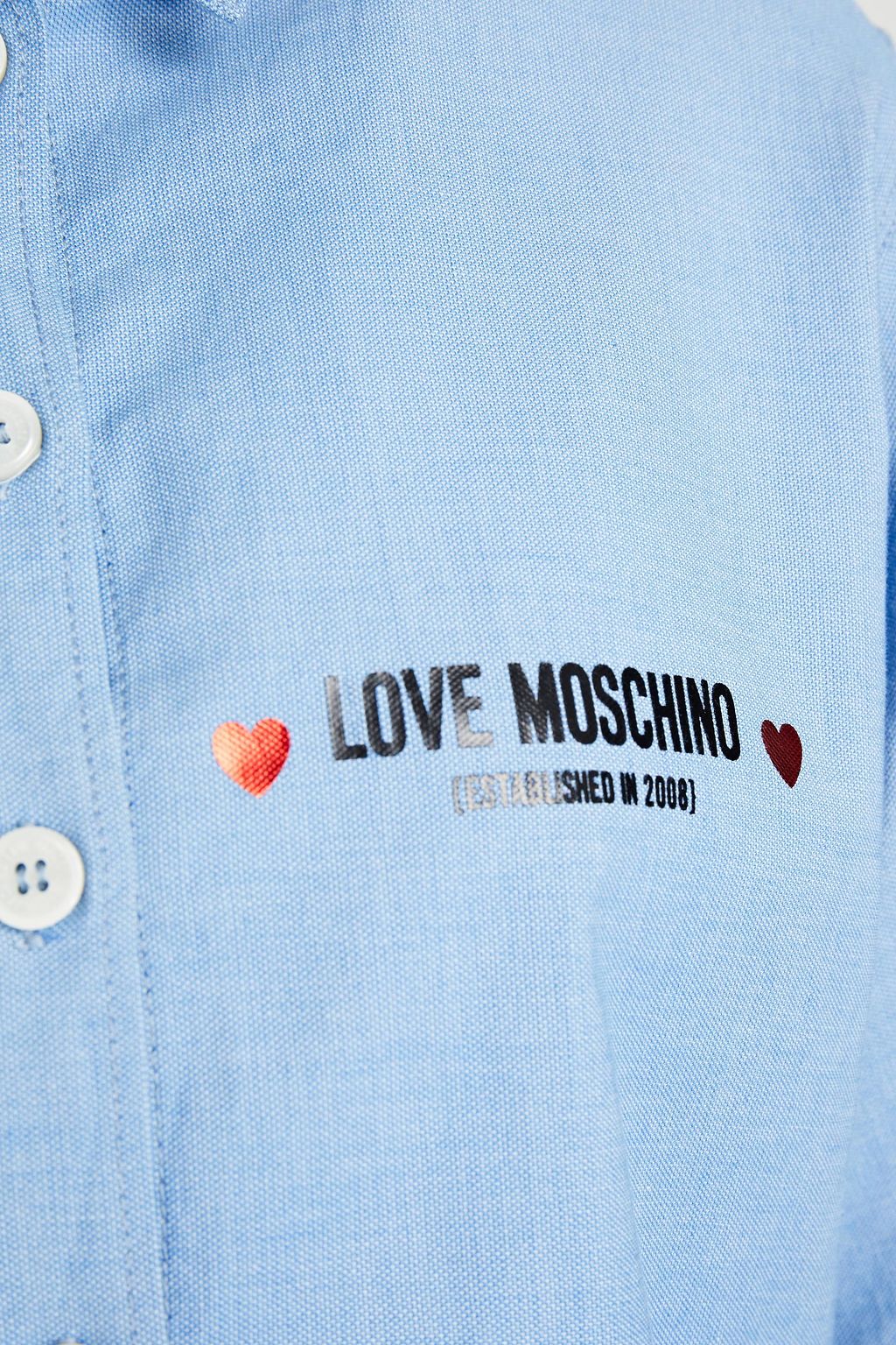 LOVE MOSCHINO Cropped printed stretch-cotton poplin shirt