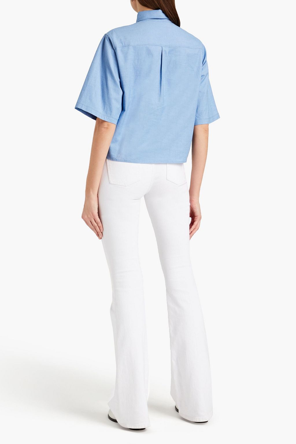 LOVE MOSCHINO Cropped printed stretch-cotton poplin shirt