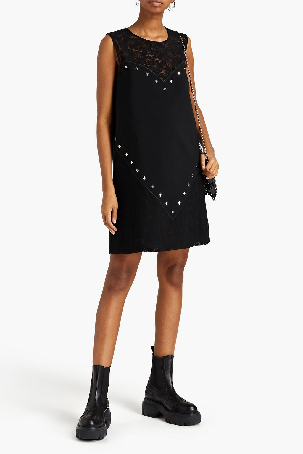 LOVE MOSCHINO Burnout-effect chiffon-paneled crepe mini dress
