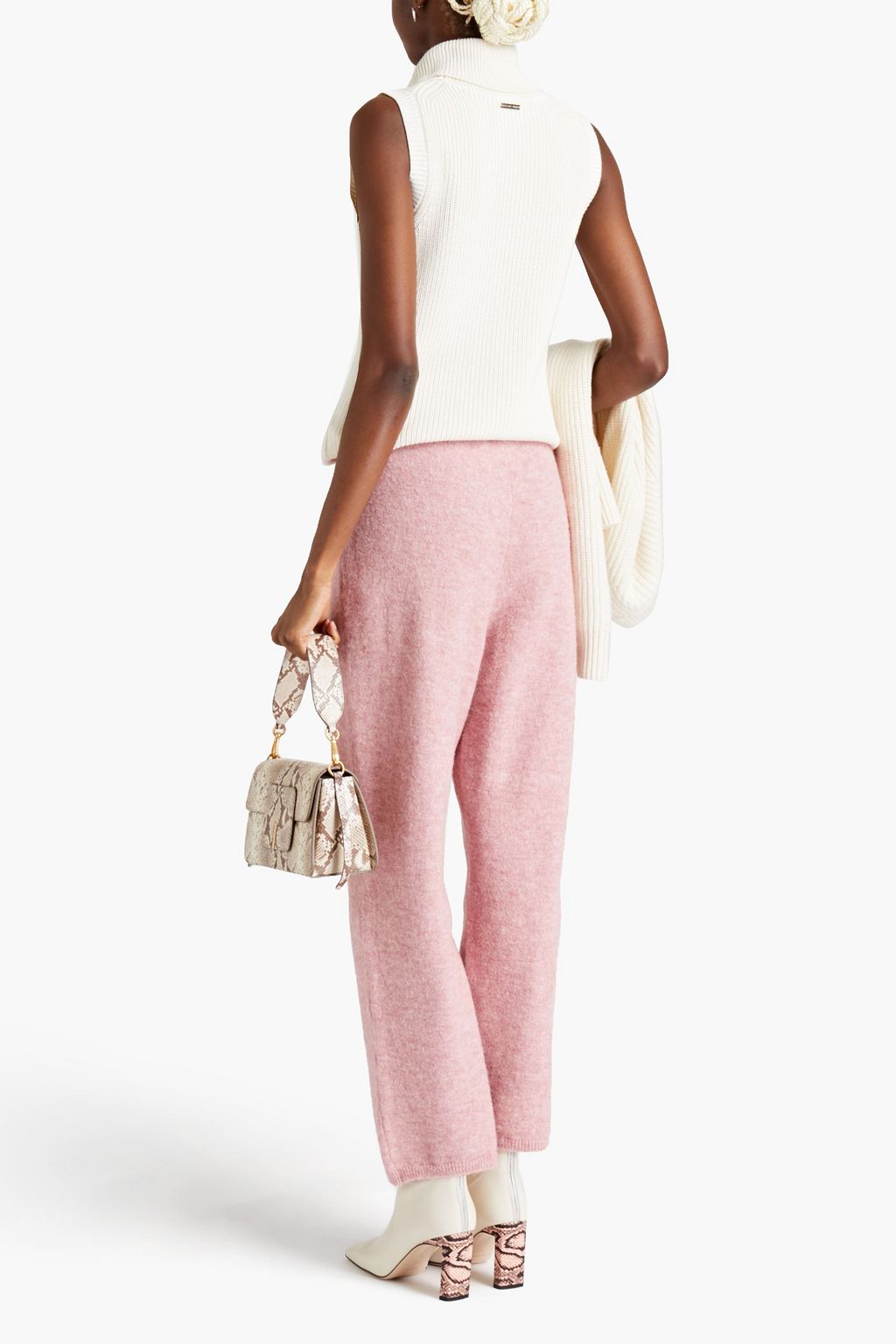 NANUSHKA Belted mélange knitted straight-leg pants