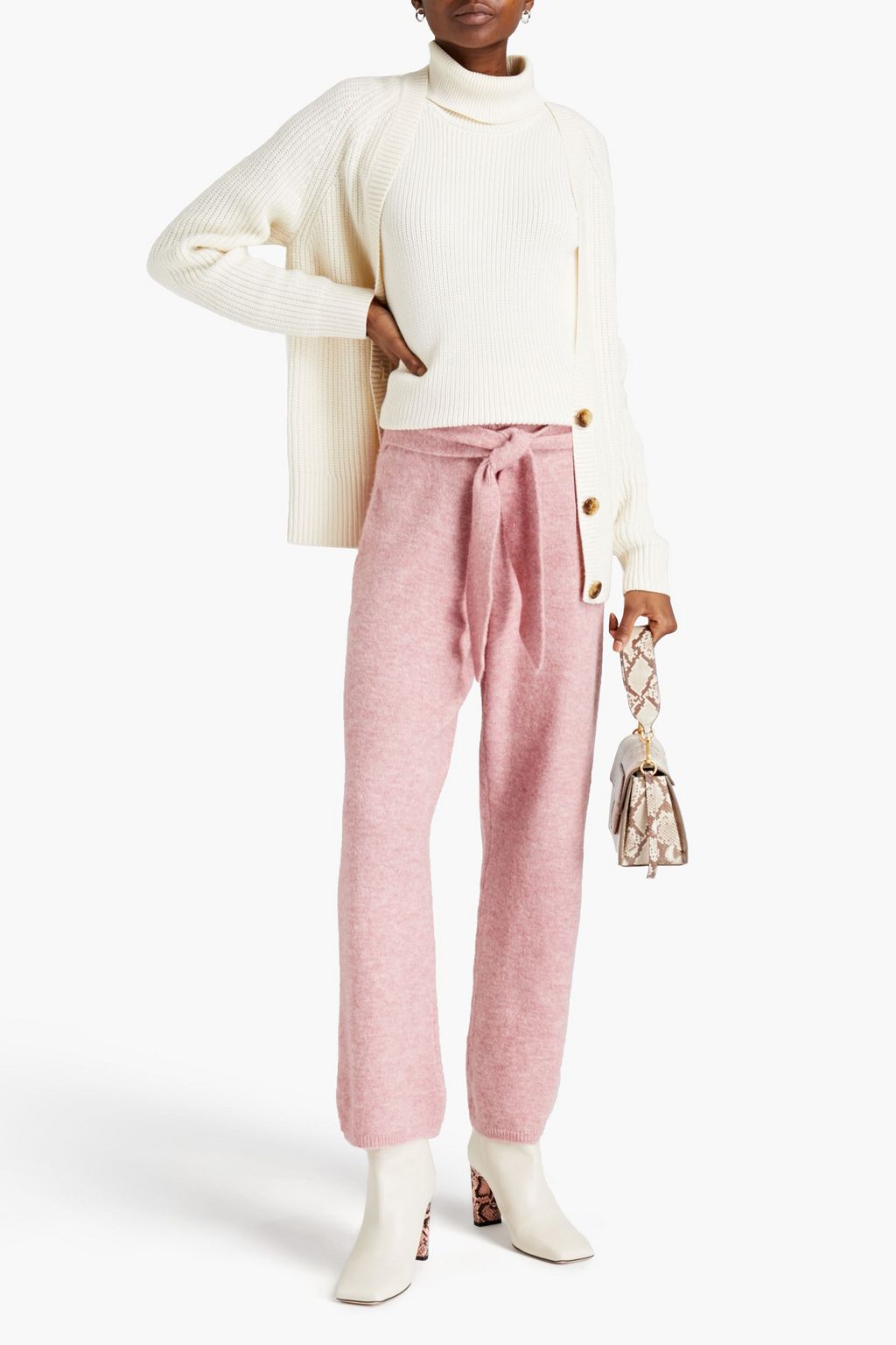 NANUSHKA Belted mélange knitted straight-leg pants