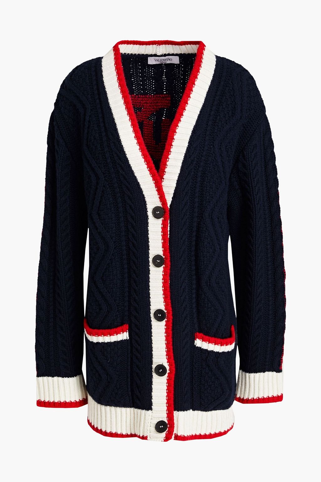 VALENTINO GARAVANI Cable-knit intarsia wool and cashmere-blend cardigan ...