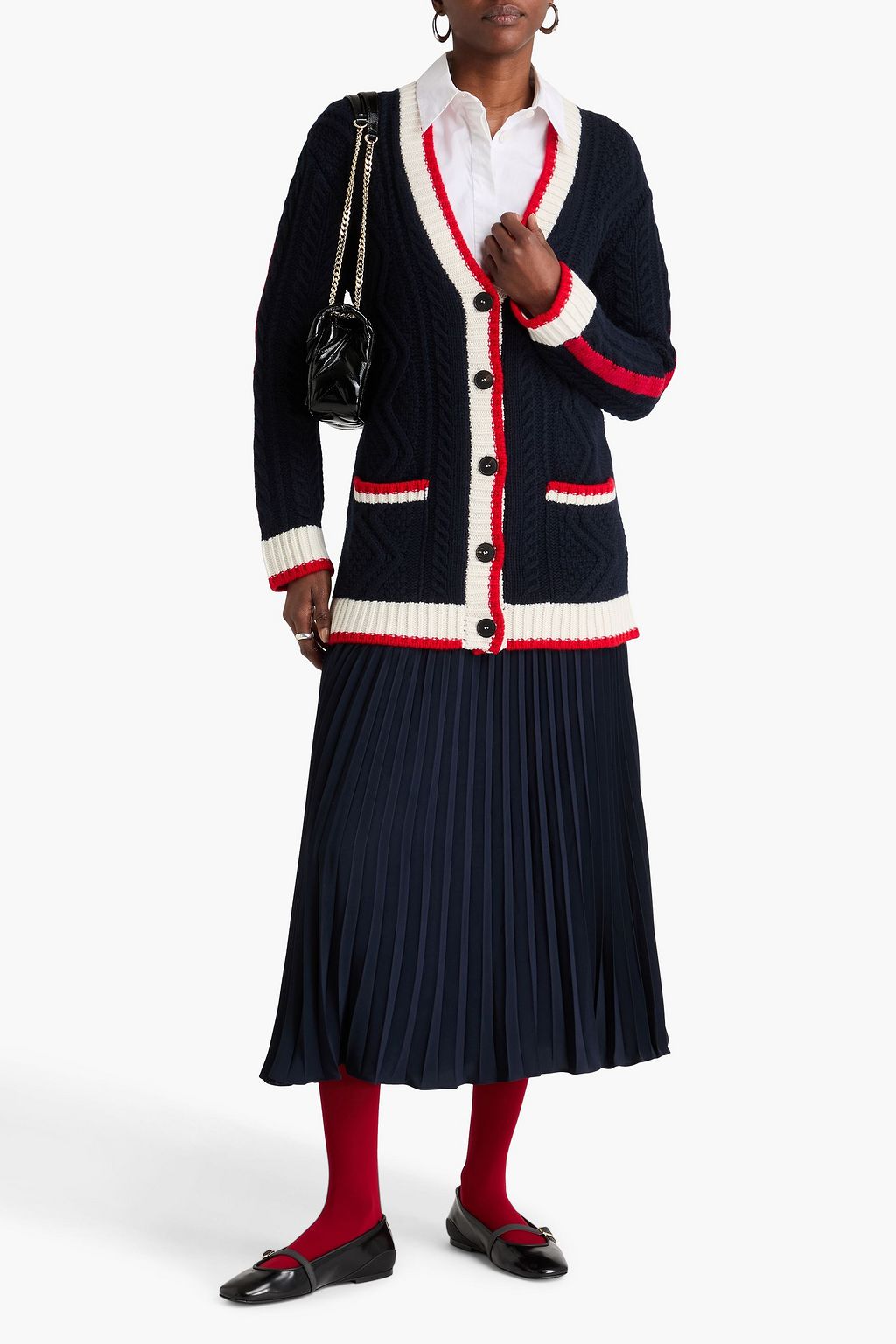 VALENTINO GARAVANI Cable-knit intarsia wool and cashmere-blend cardigan