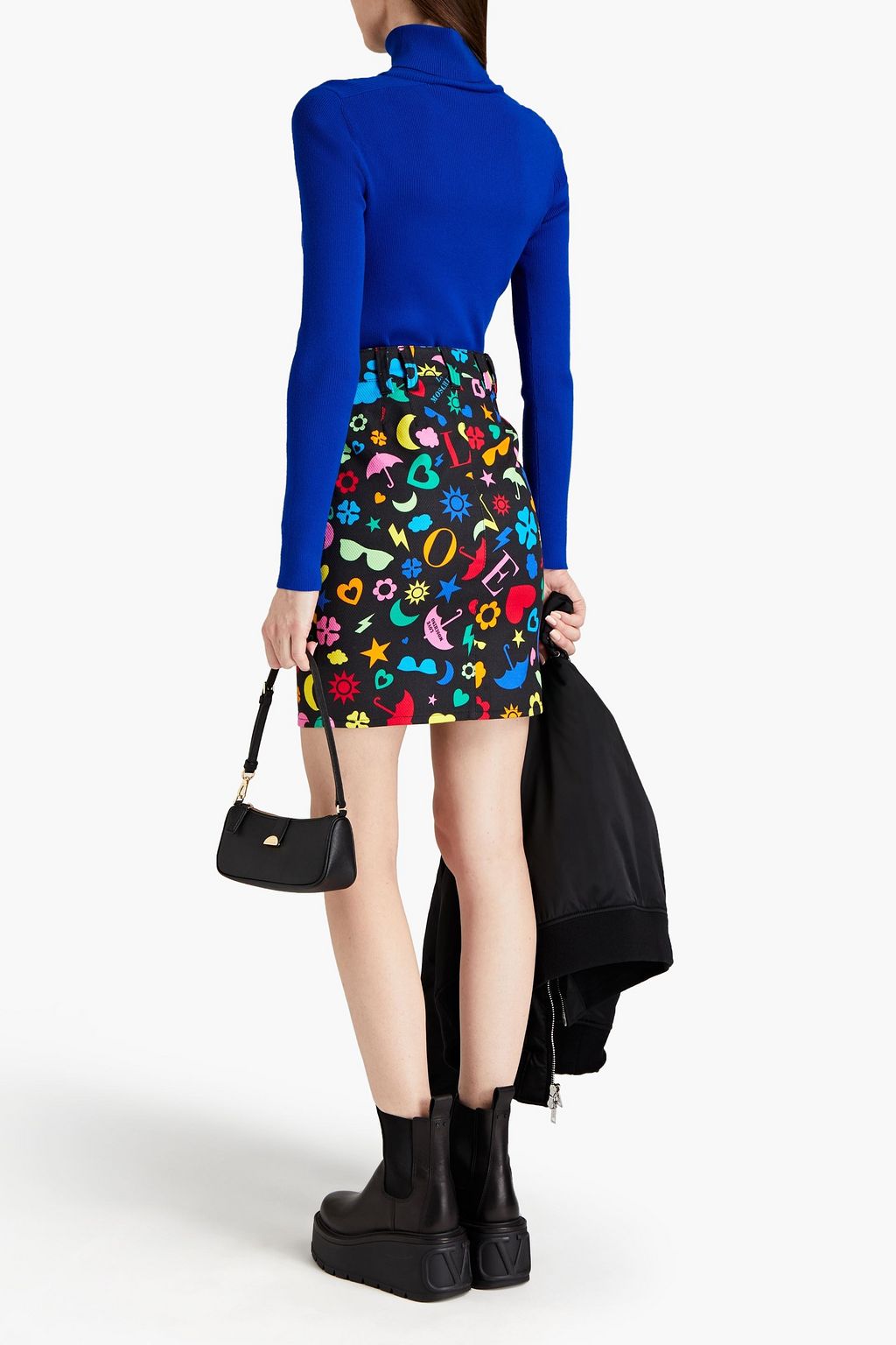 LOVE MOSCHINO Printed stretch-cotton piqué mini skirt