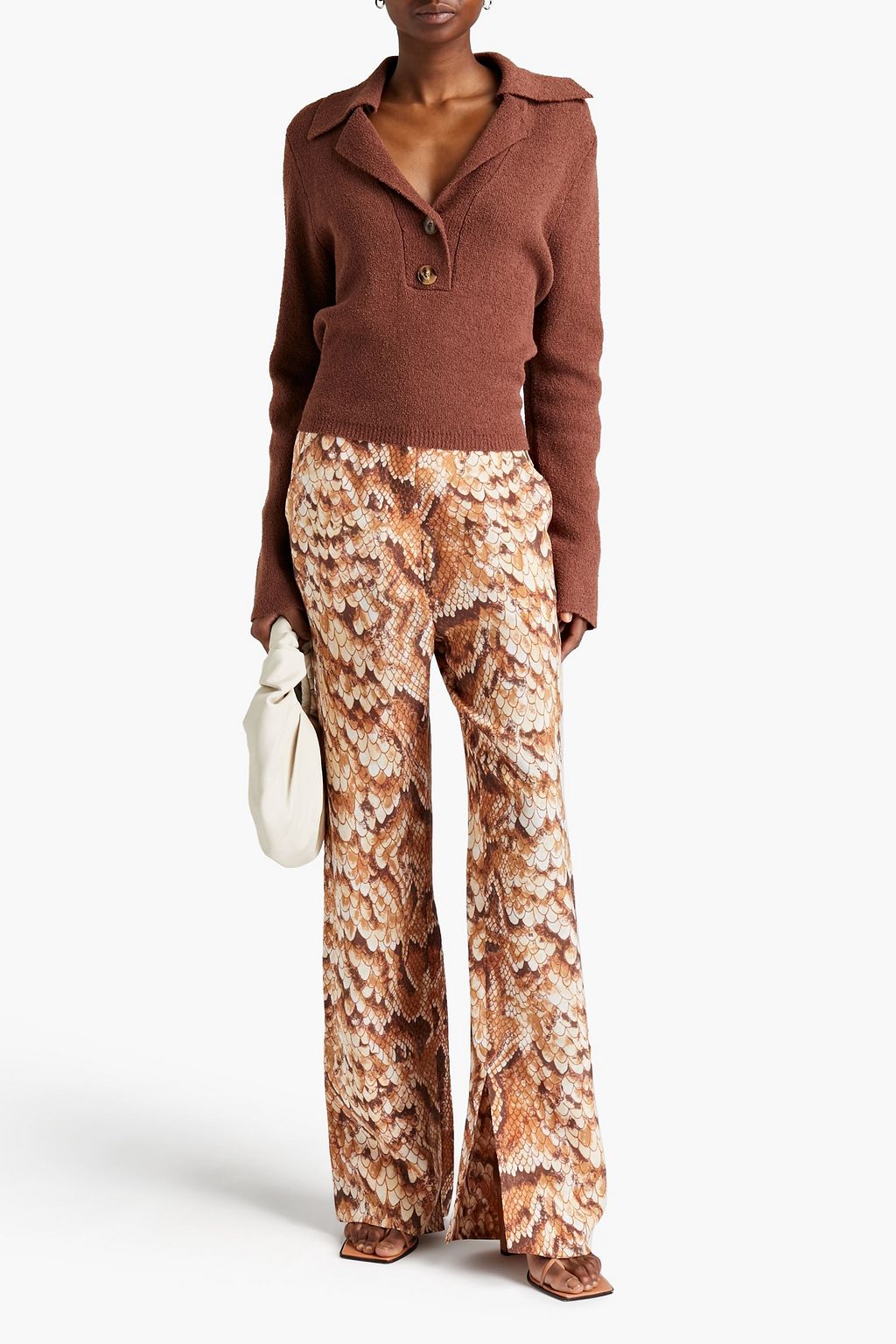 NANUSHKA Cutout bouclé-knit cotton-blend top