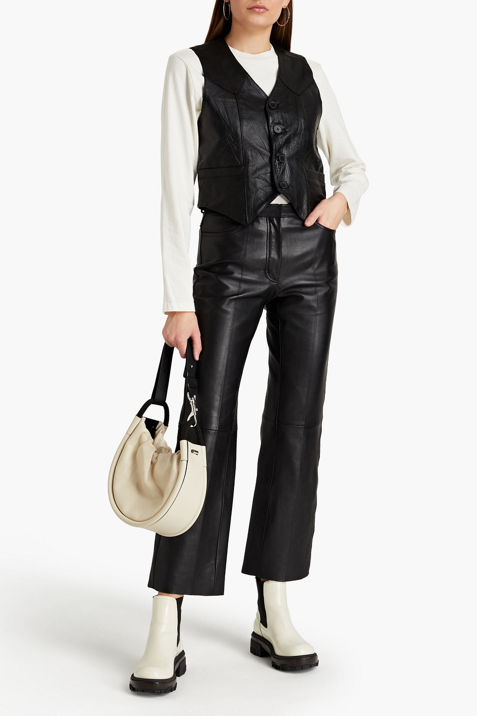 Re/done Leather Waistcoat In Black