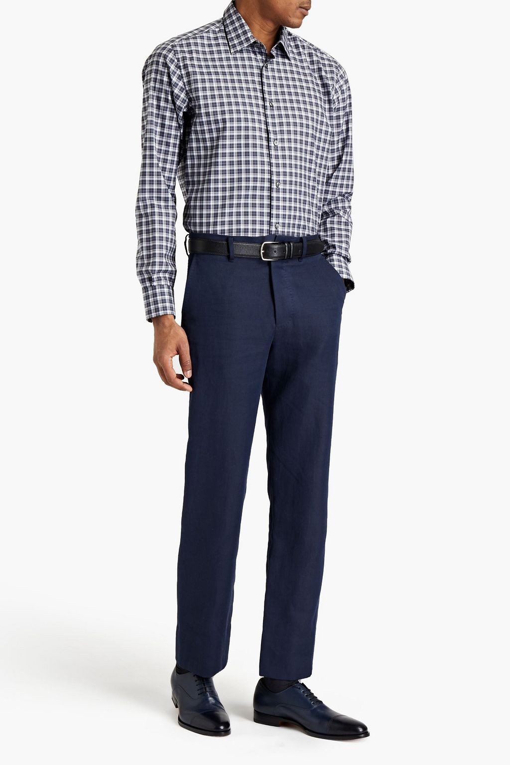 BRIONI Checked cotton-poplin shirt