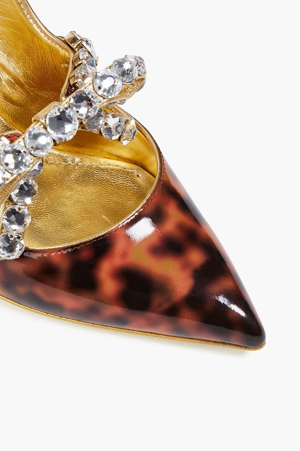 DOLCE&GABBANA Embellished printed patent-leather slingback pumps