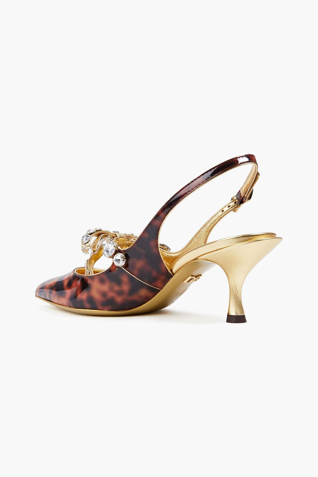 DOLCE&GABBANA Embellished printed patent-leather slingback pumps