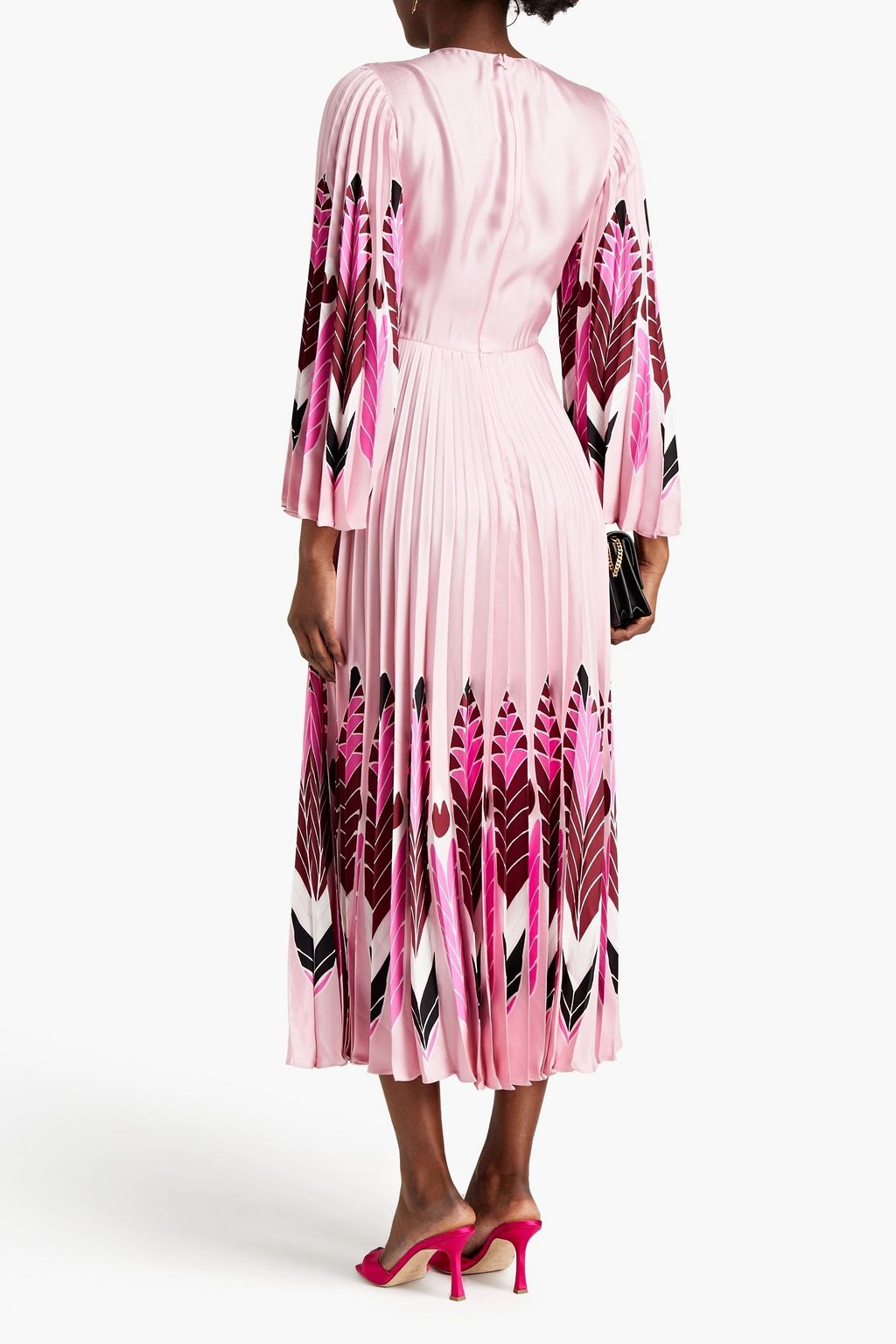 VALENTINO GARAVANI Pleated printed silk-satin midi dress