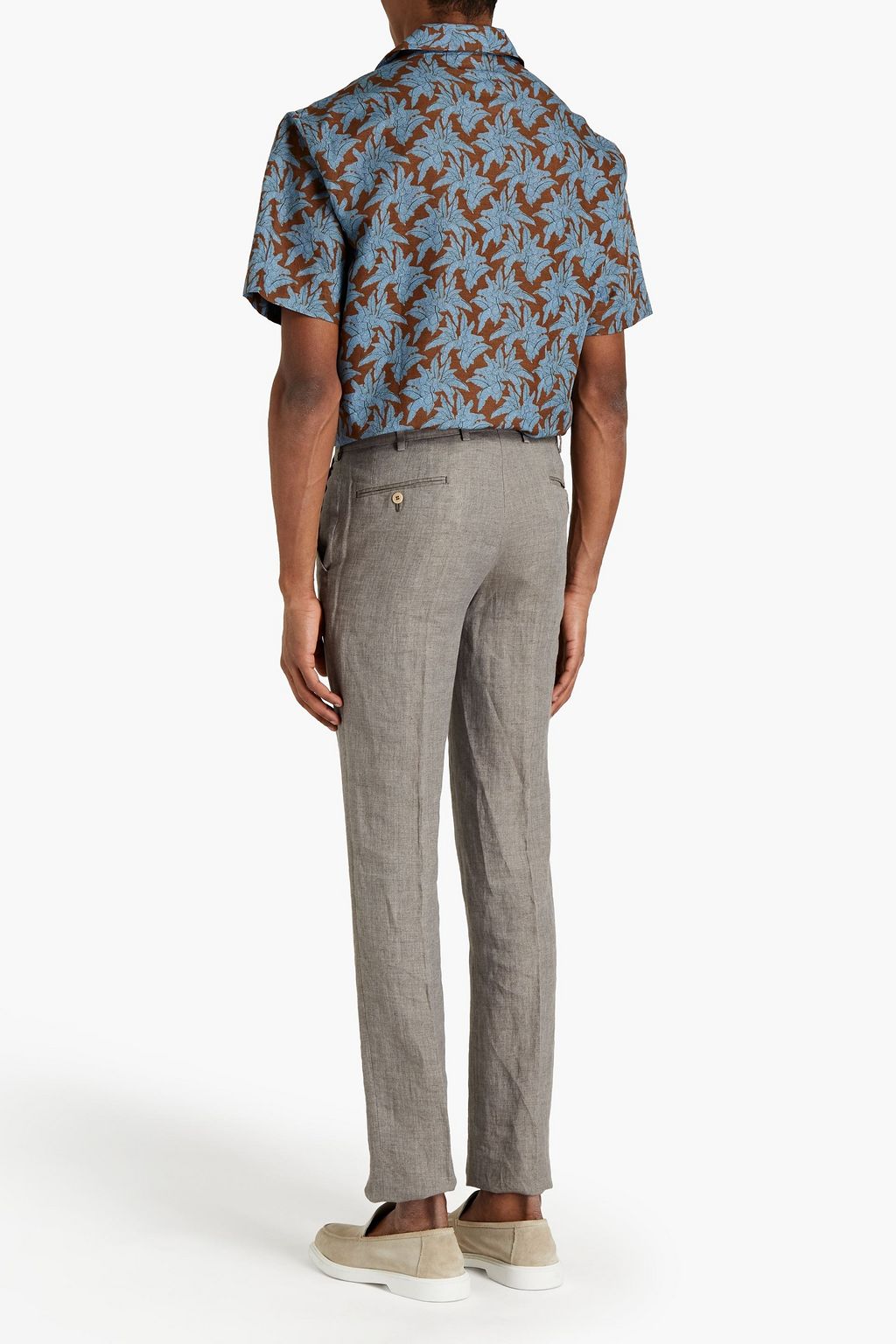 BRIONI Printed linen and cotton-blend shirt
