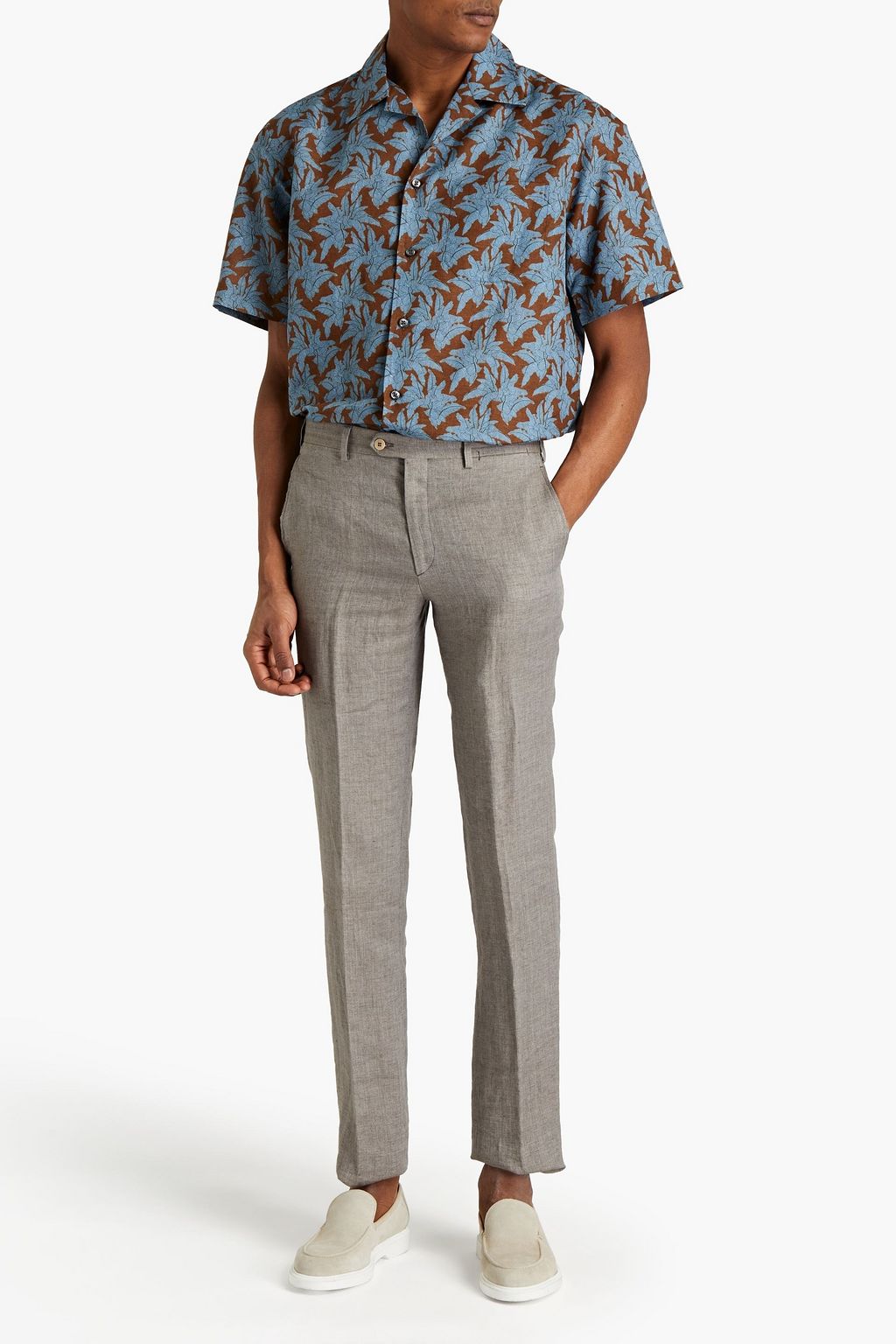 BRIONI Printed linen and cotton-blend shirt