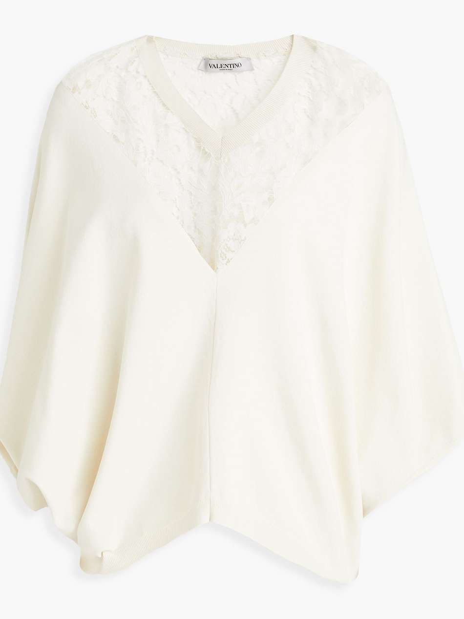 asymmetric corded lace-paneled stretch-knit top