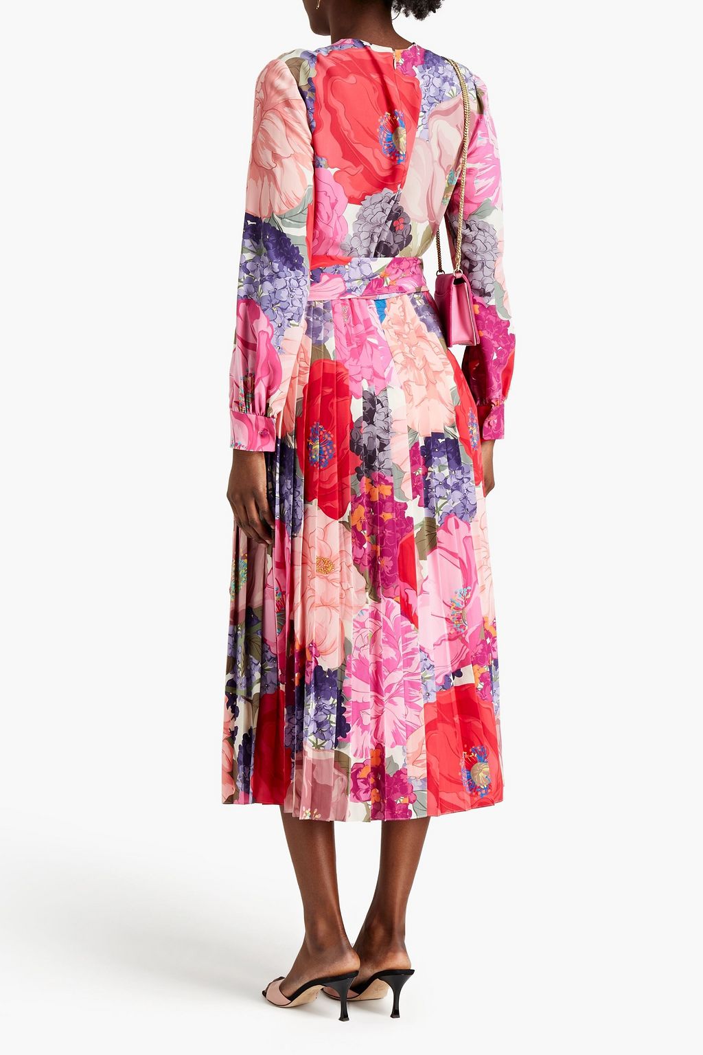 VALENTINO GARAVANI Pleated floral-print silk crepe de chine midi dress
