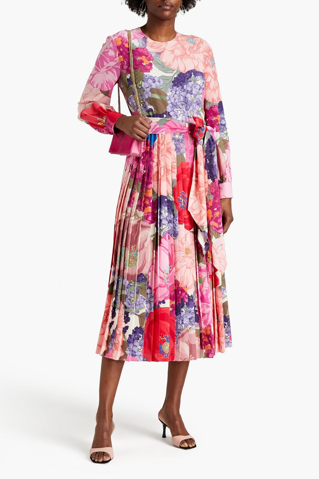 VALENTINO GARAVANI Pleated floral-print silk crepe de chine midi dress