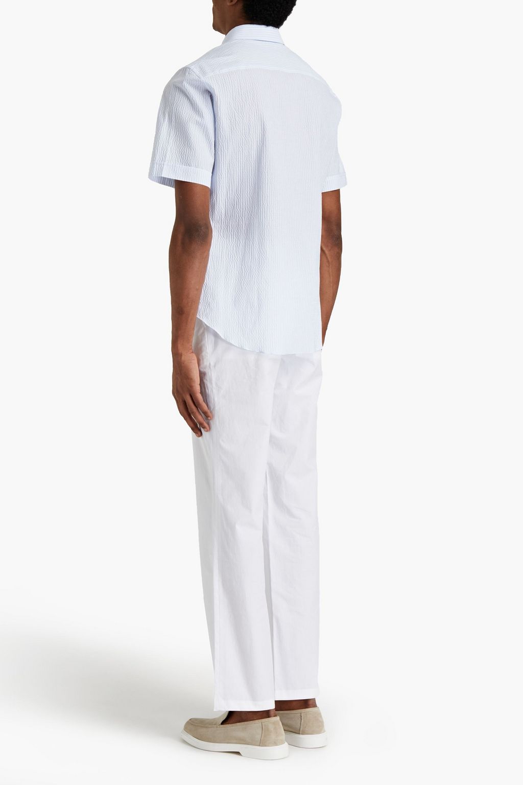 BRIONI Striped cotton-seersucker shirt
