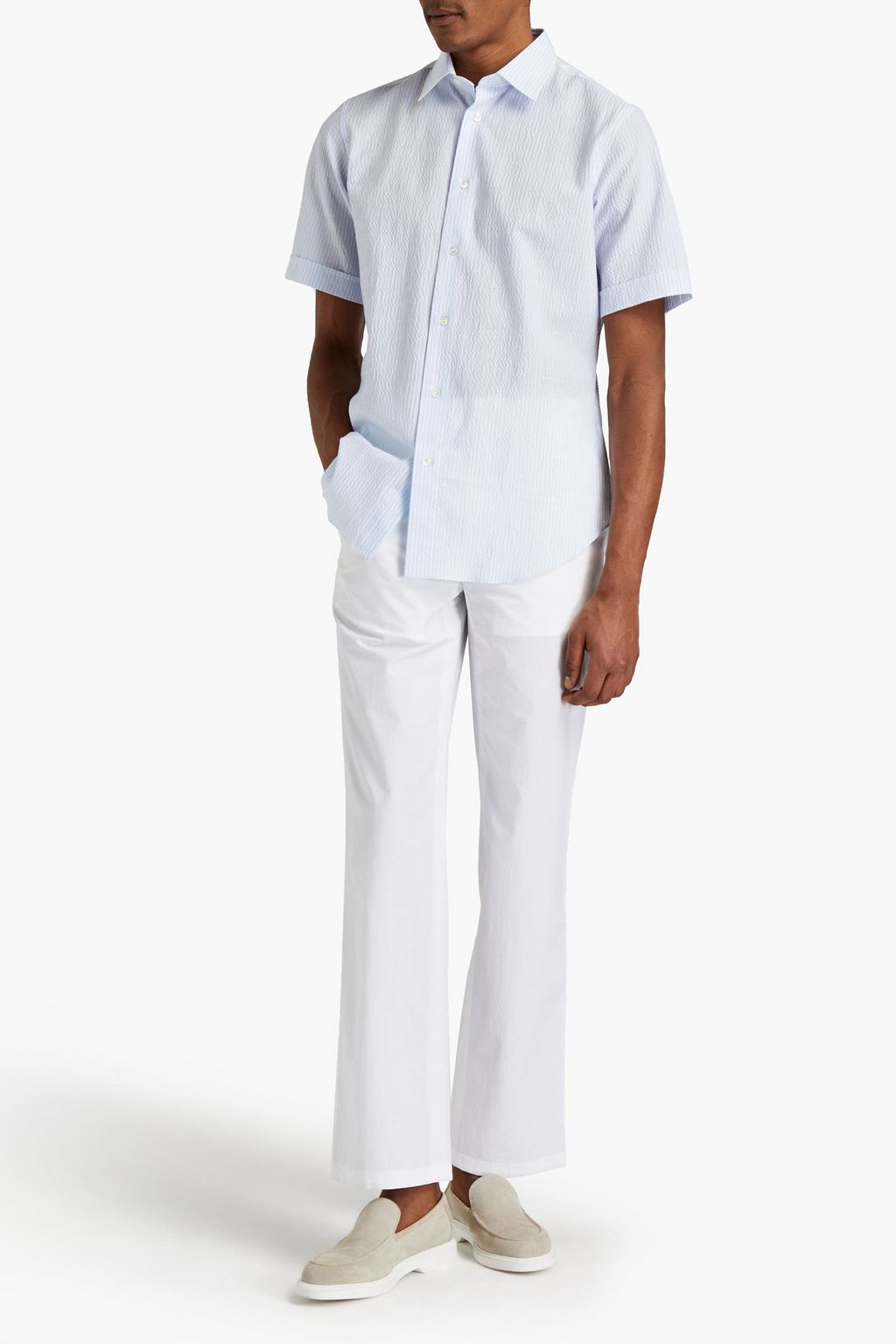 BRIONI Striped cotton-seersucker shirt