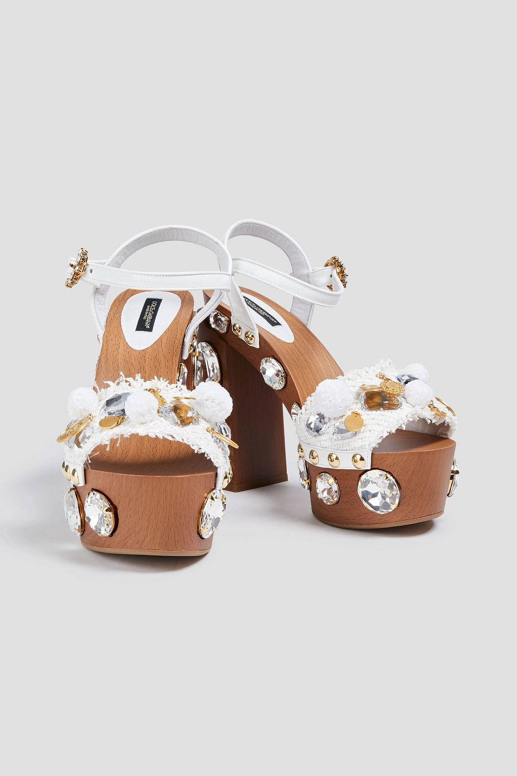 DOLCE&GABBANA Embellished raffia and patent-leather platform sandals