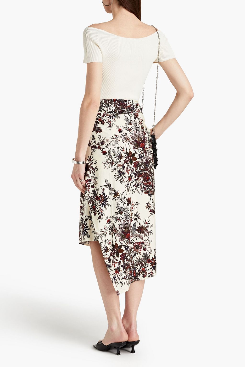 RABANNE Wrap-effect floral-print satin-jersey midi skirt