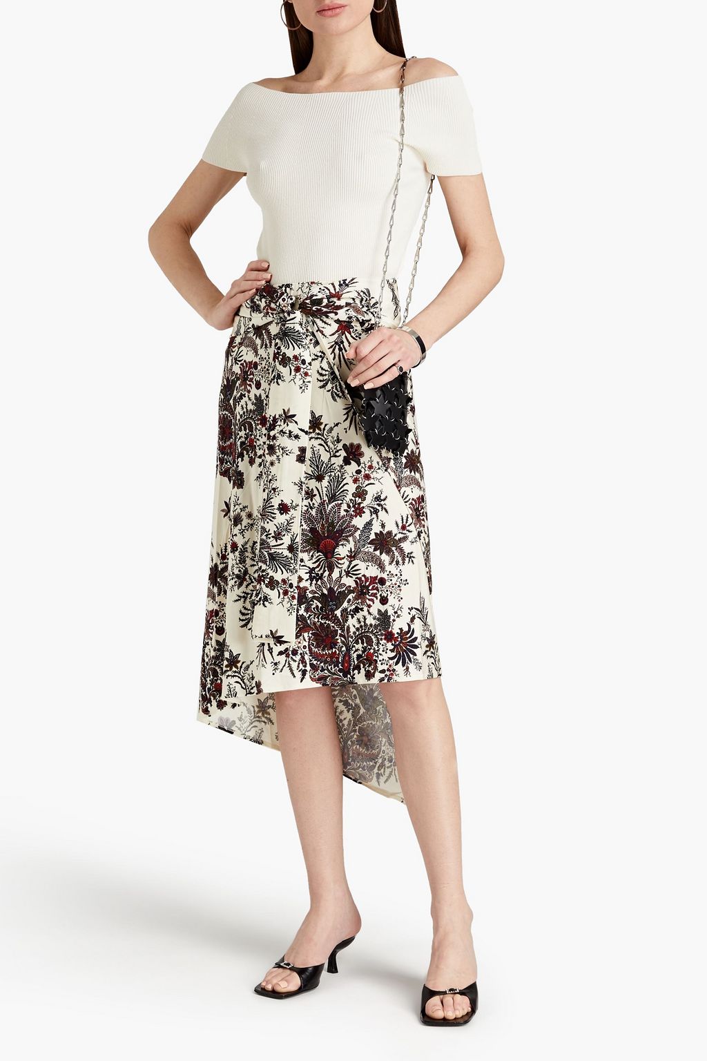RABANNE Wrap-effect floral-print satin-jersey midi skirt