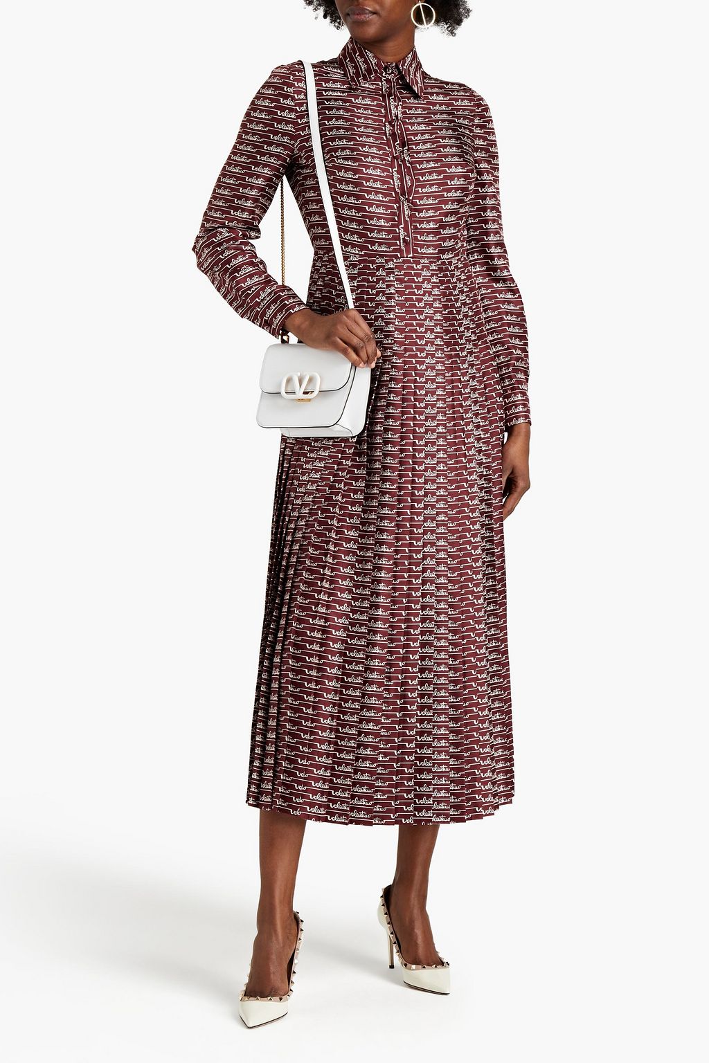 VALENTINO GARAVANI Pleated printed silk-twill midi shirt dress