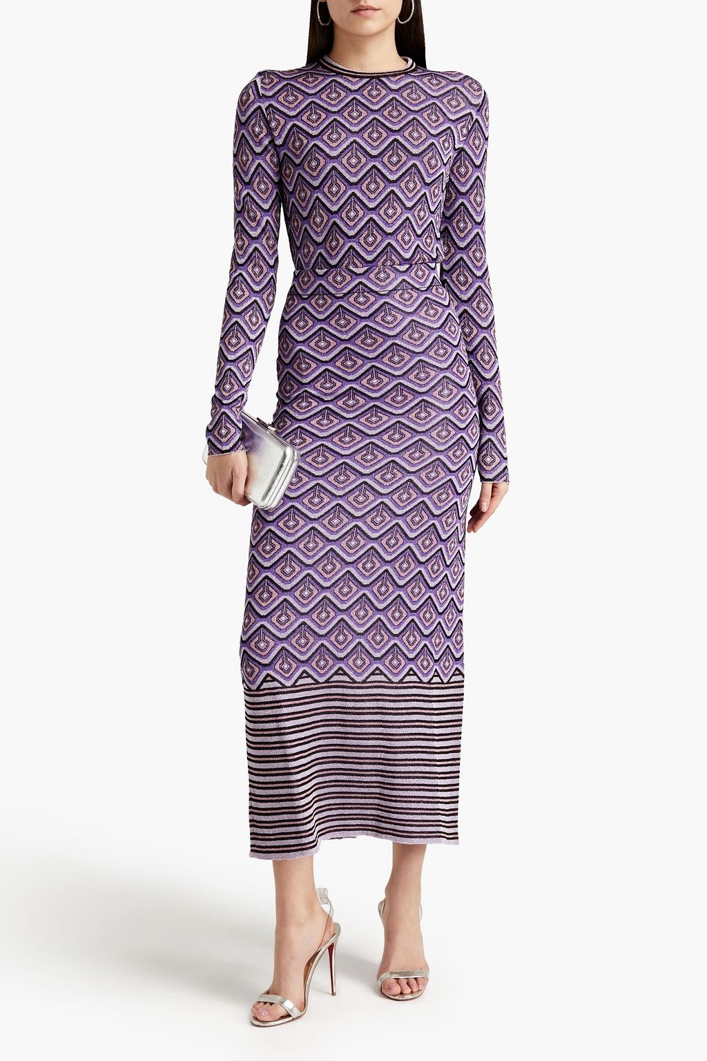 RABANNE Metallic jacquard-knit midi skirt