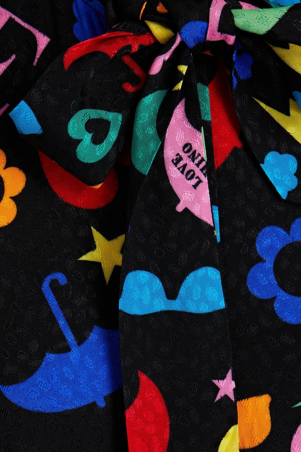 LOVE MOSCHINO Pussy-bow printed satin-jacquard shirt