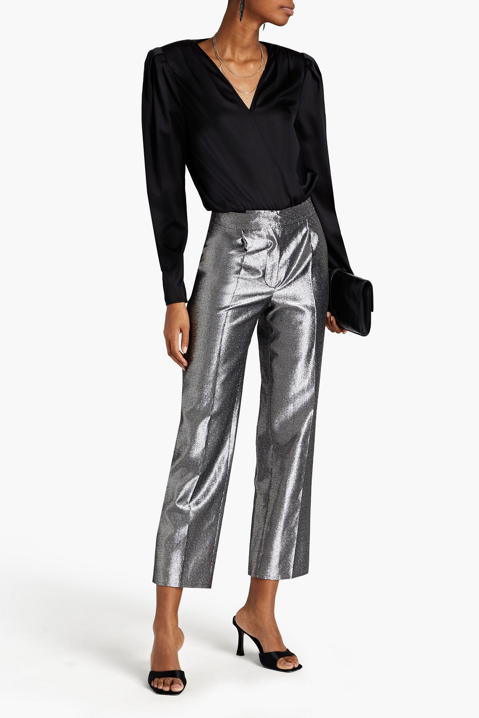 Rasario Cropped Lamé Straight-leg Trousers In Metallic