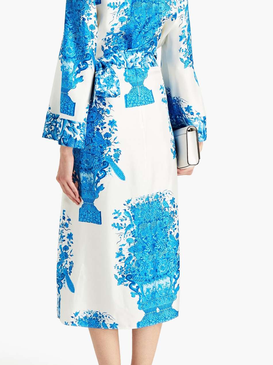 floral-print silk crepe de chine midi dress