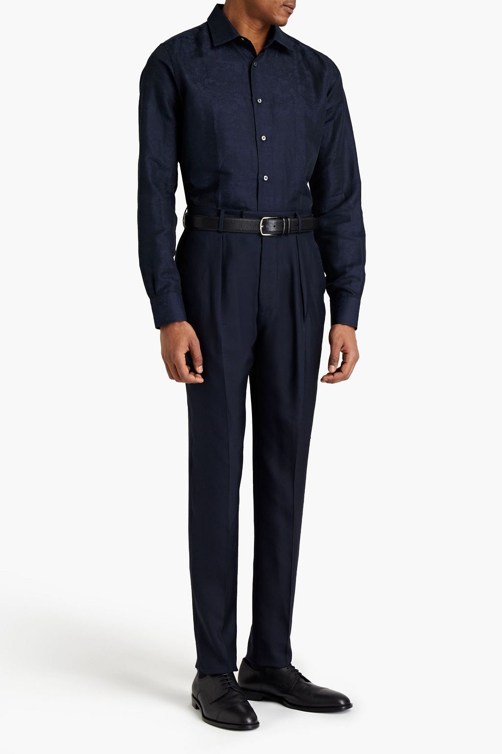 BRIONI Linen and cotton-blend jacquard shirt