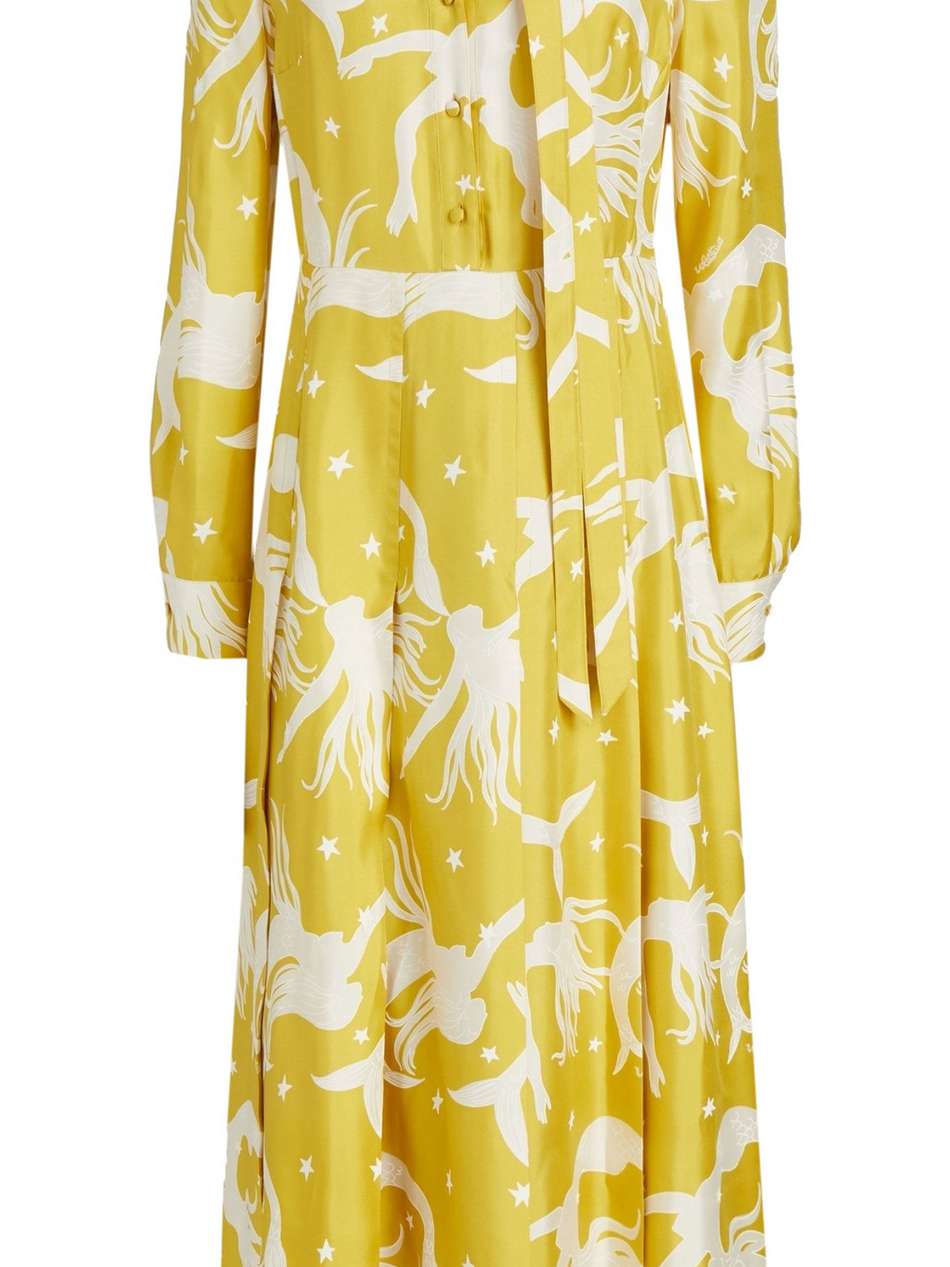 pleated printed silk-twill midi dress