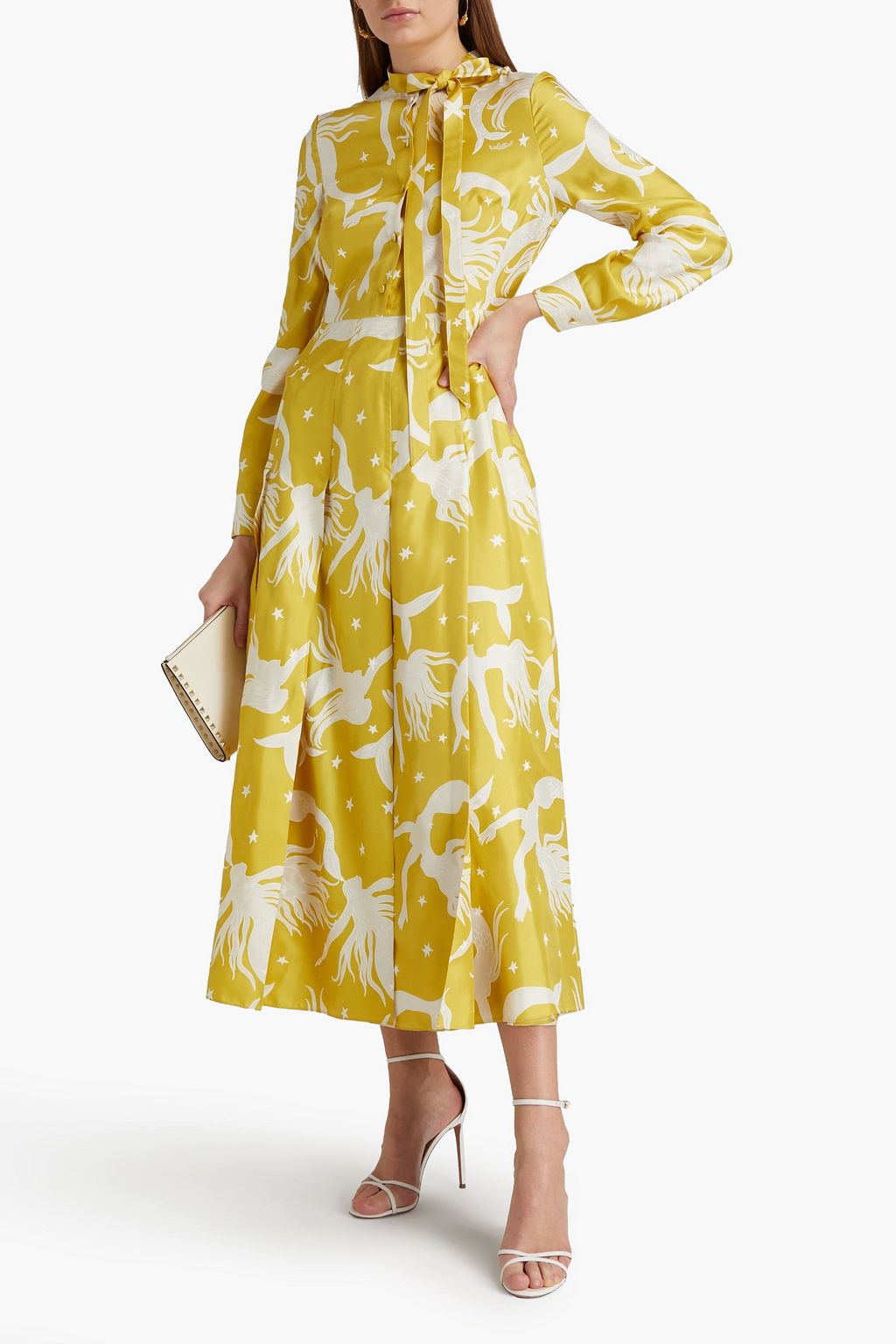 VALENTINO GARAVANI Pleated printed silk-twill midi dress