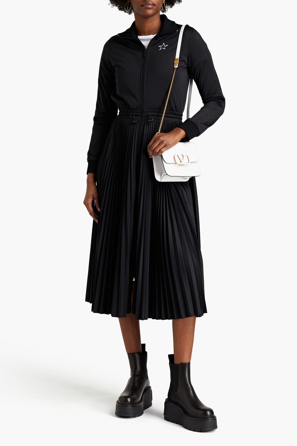 VALENTINO GARAVANI Pleated printed jersey midi dress