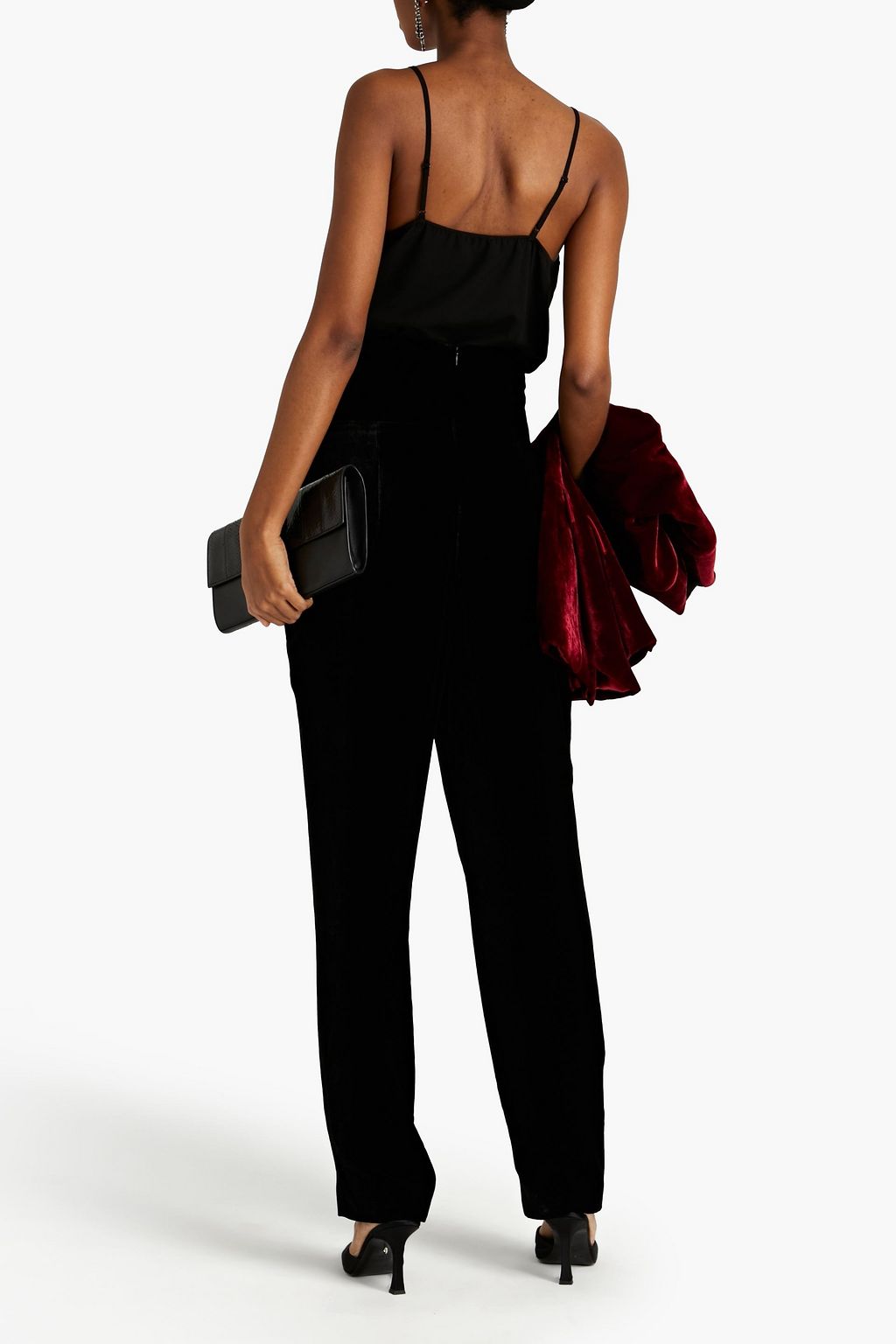 RASARIO Pleated velvet tapered pants