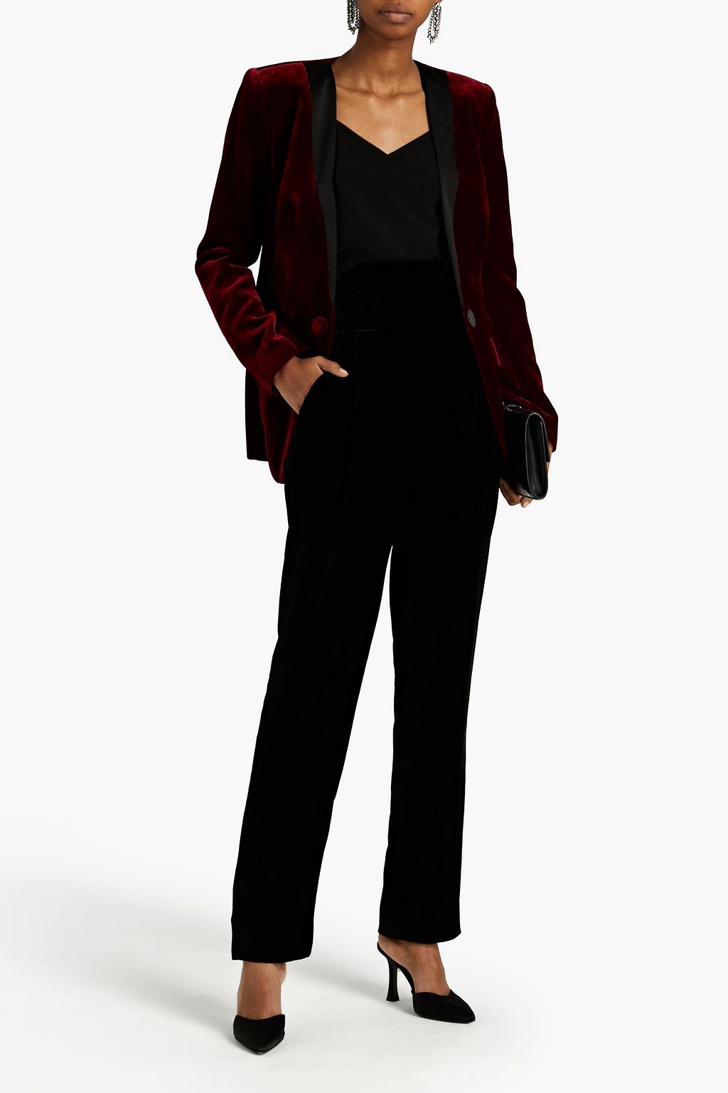 RASARIO Pleated velvet tapered pants