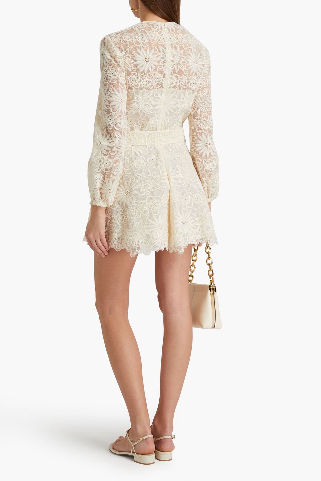 VALENTINO GARAVANI Belted embroidered cotton-blend playsuit