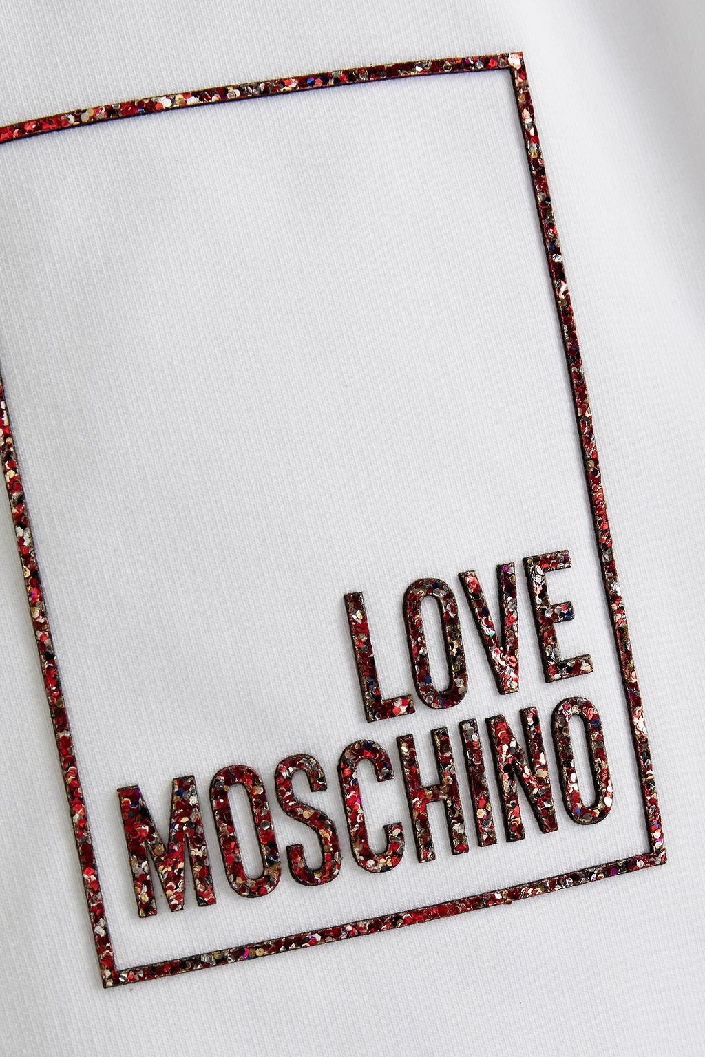 LOVE MOSCHINO Cropped glittered French cotton-blend terry track pants