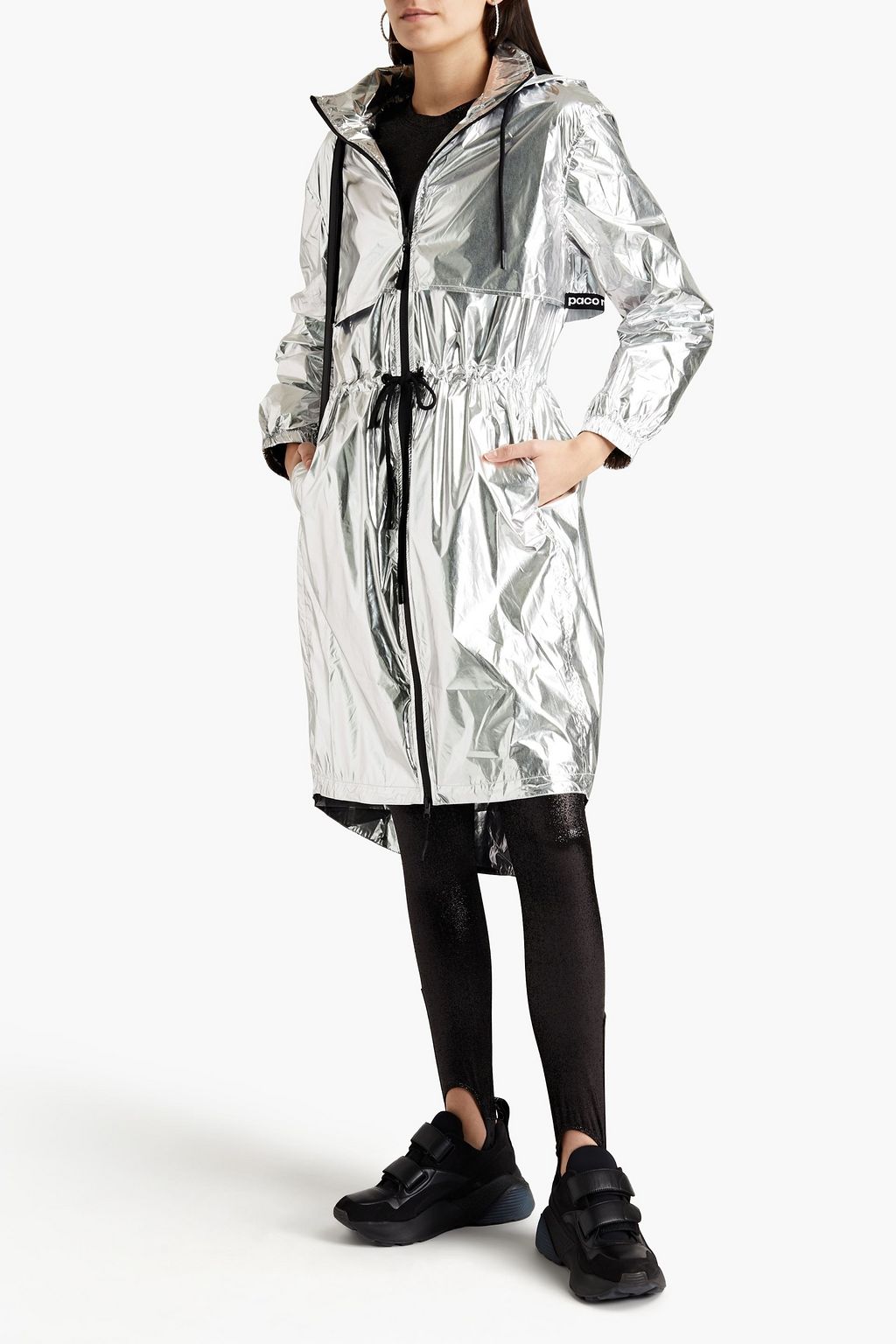 RABANNE Gathered metallic shell hooded parka