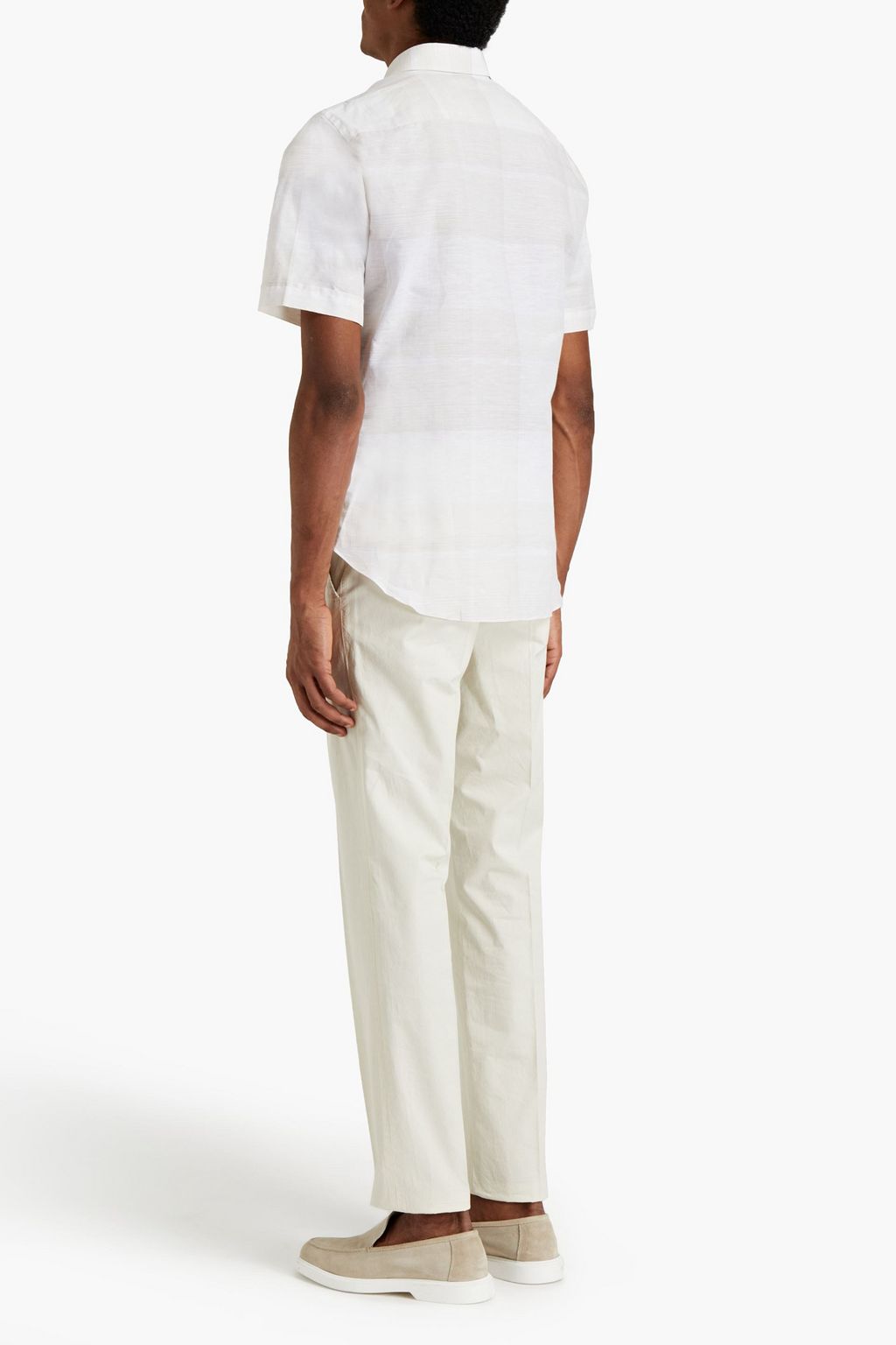 BRIONI Checked linen and cotton-blend shirt