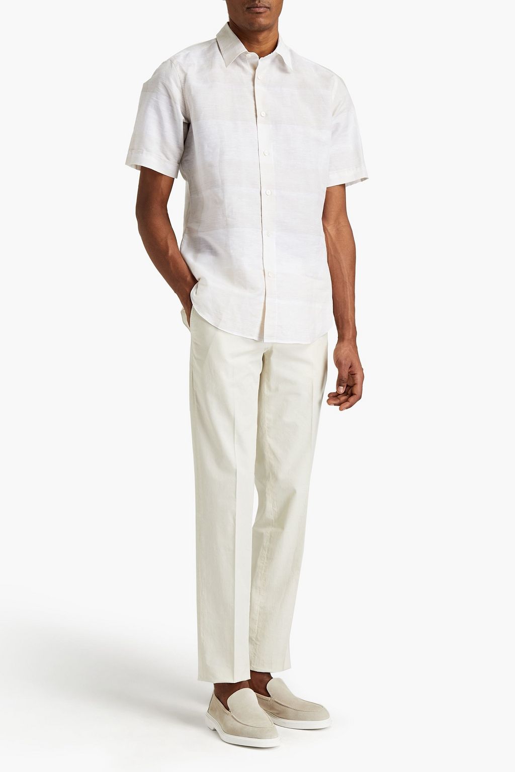 BRIONI Checked linen and cotton-blend shirt
