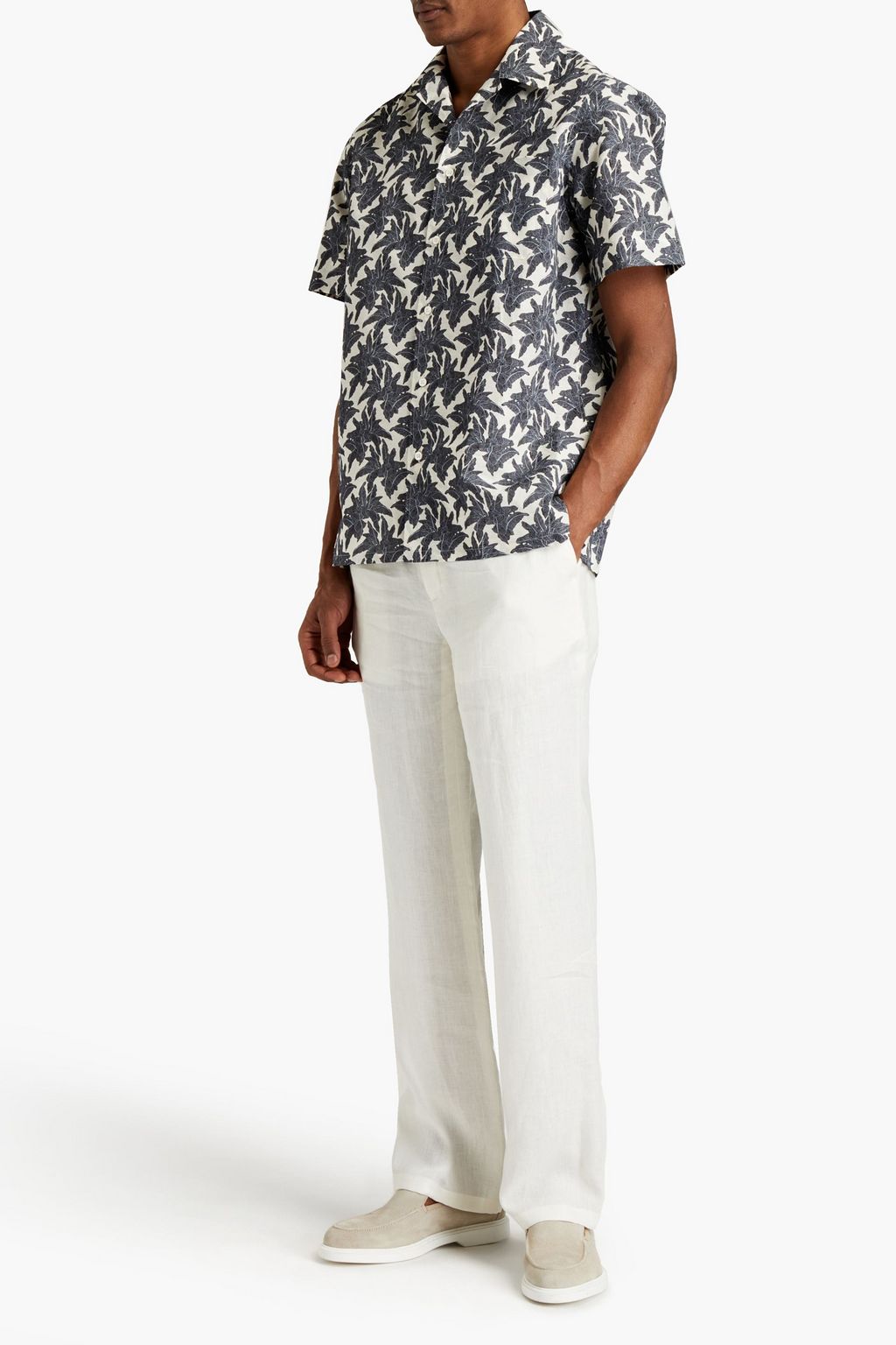BRIONI Printed linen and cotton-blend shirt