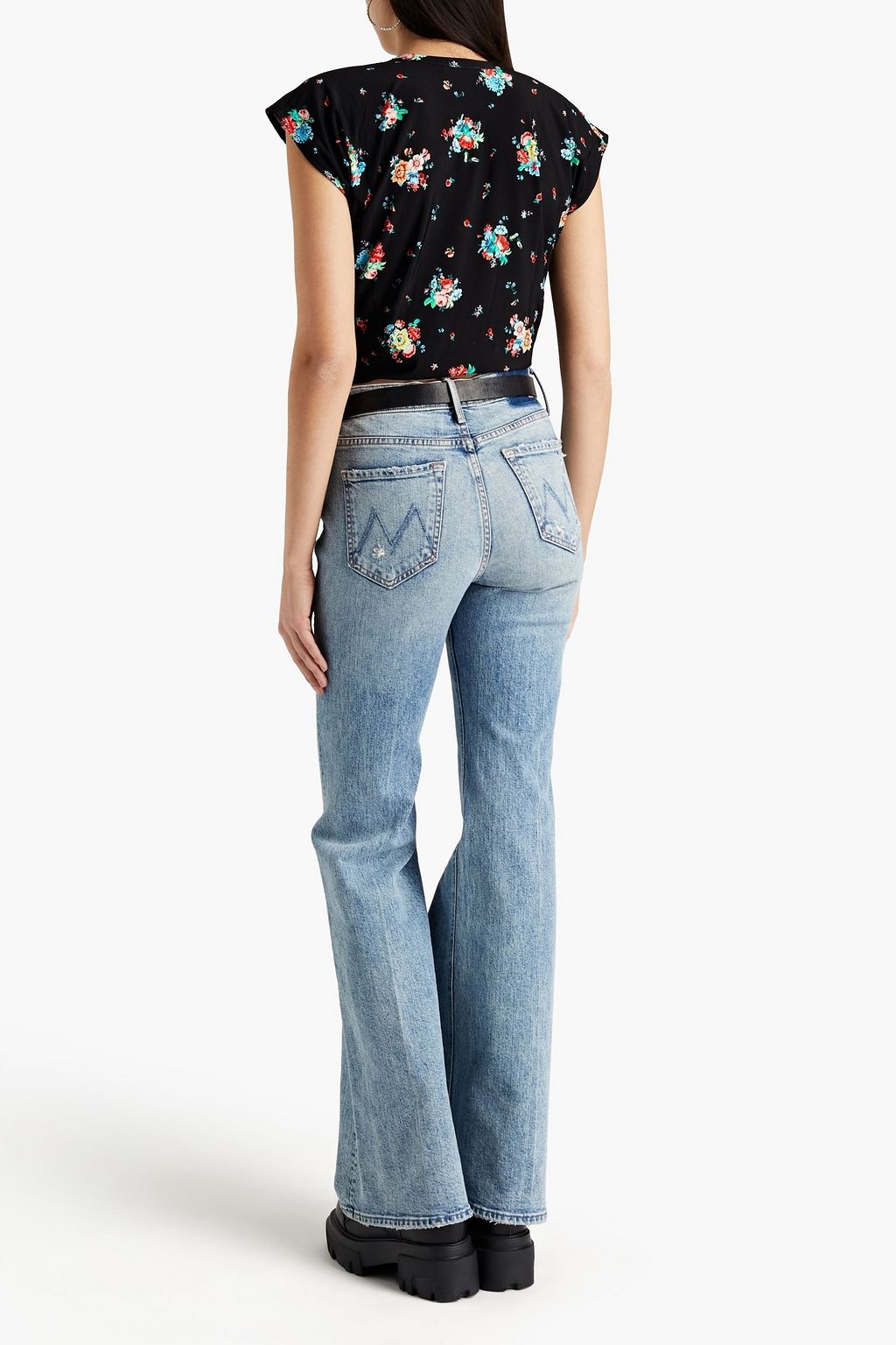 RABANNE Ring-embellished floral-print jersey top