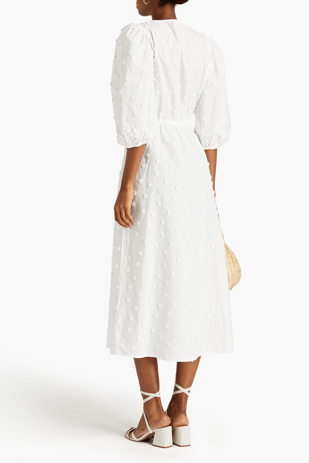 MAJE Embellished organic cotton-poplin midi dress