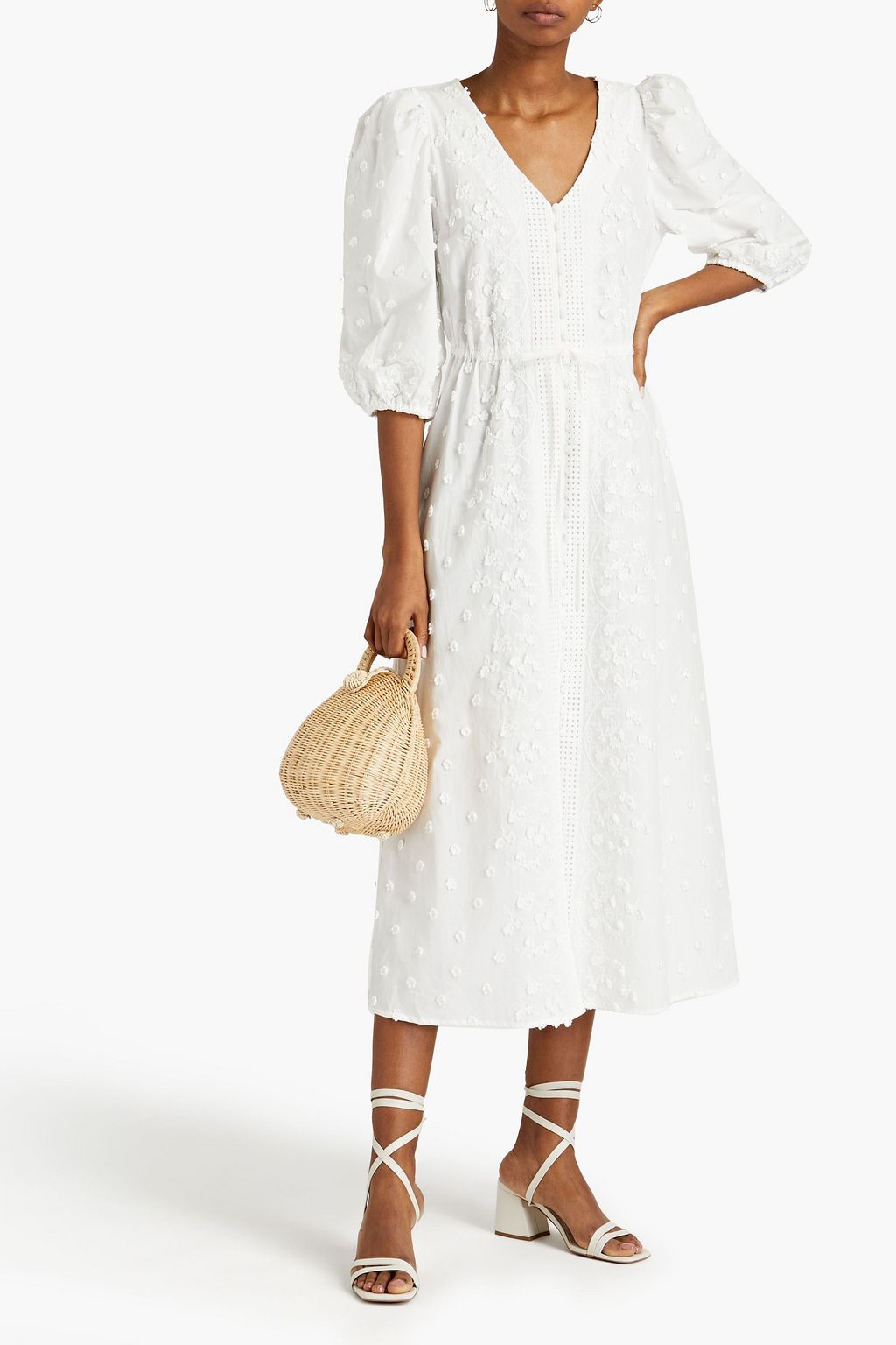 MAJE Embellished organic cotton-poplin midi dress