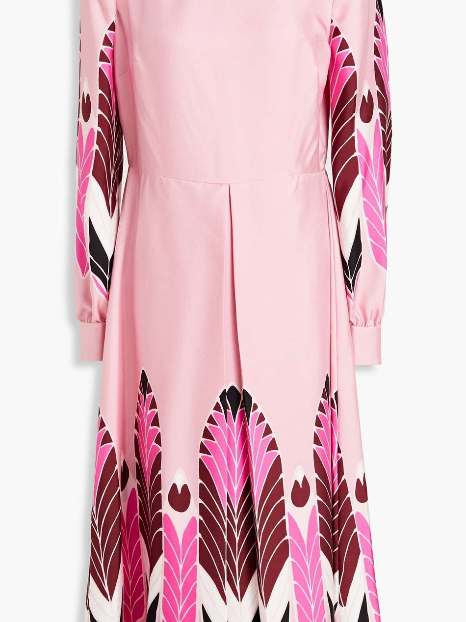 pleated printed silk-twill midi dress