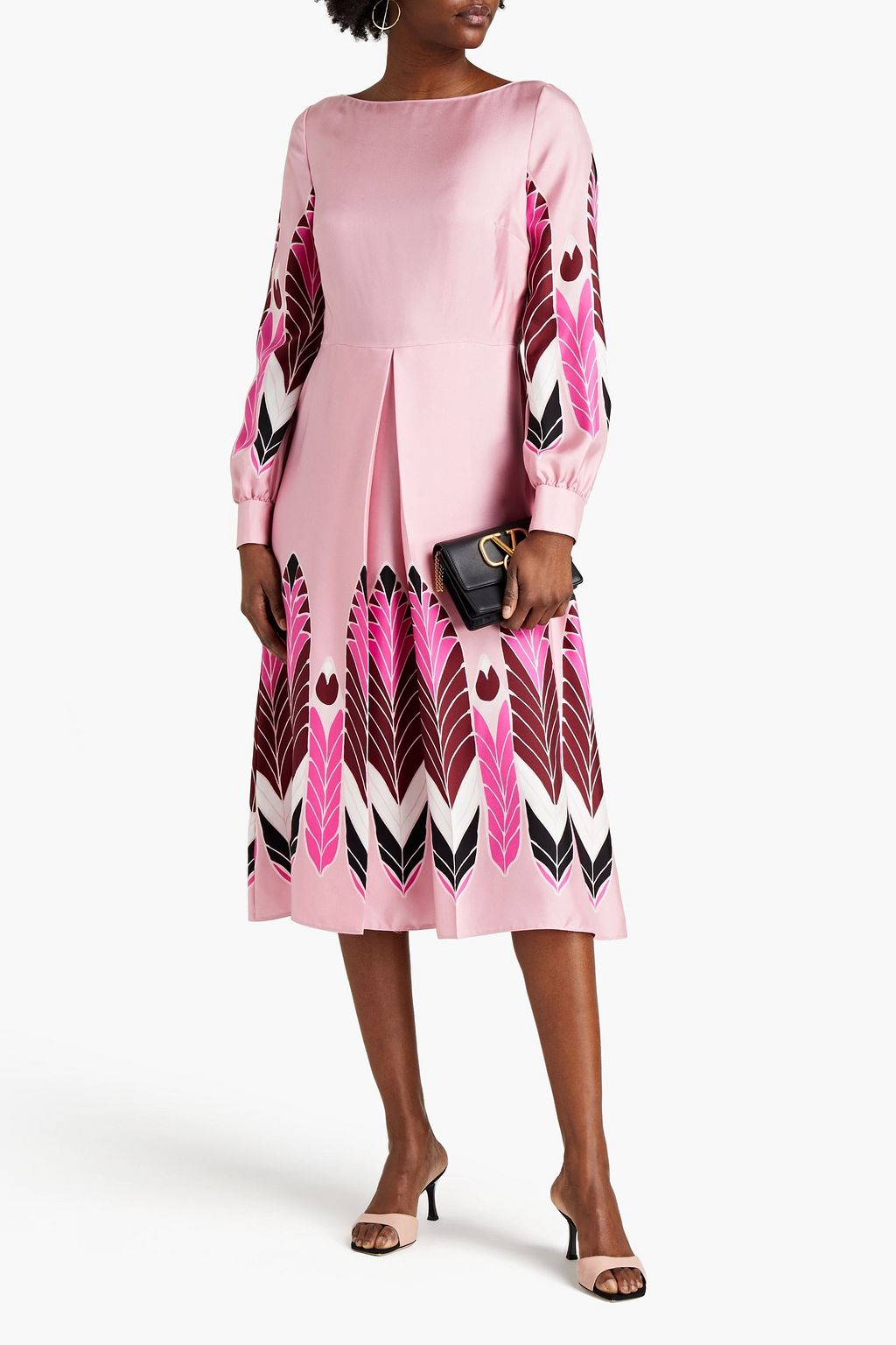 VALENTINO GARAVANI Pleated printed silk-twill midi dress