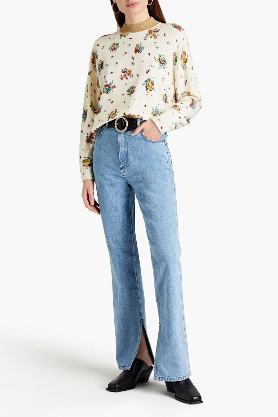 Rabanne Floral-print Wool-blend Jumper In White