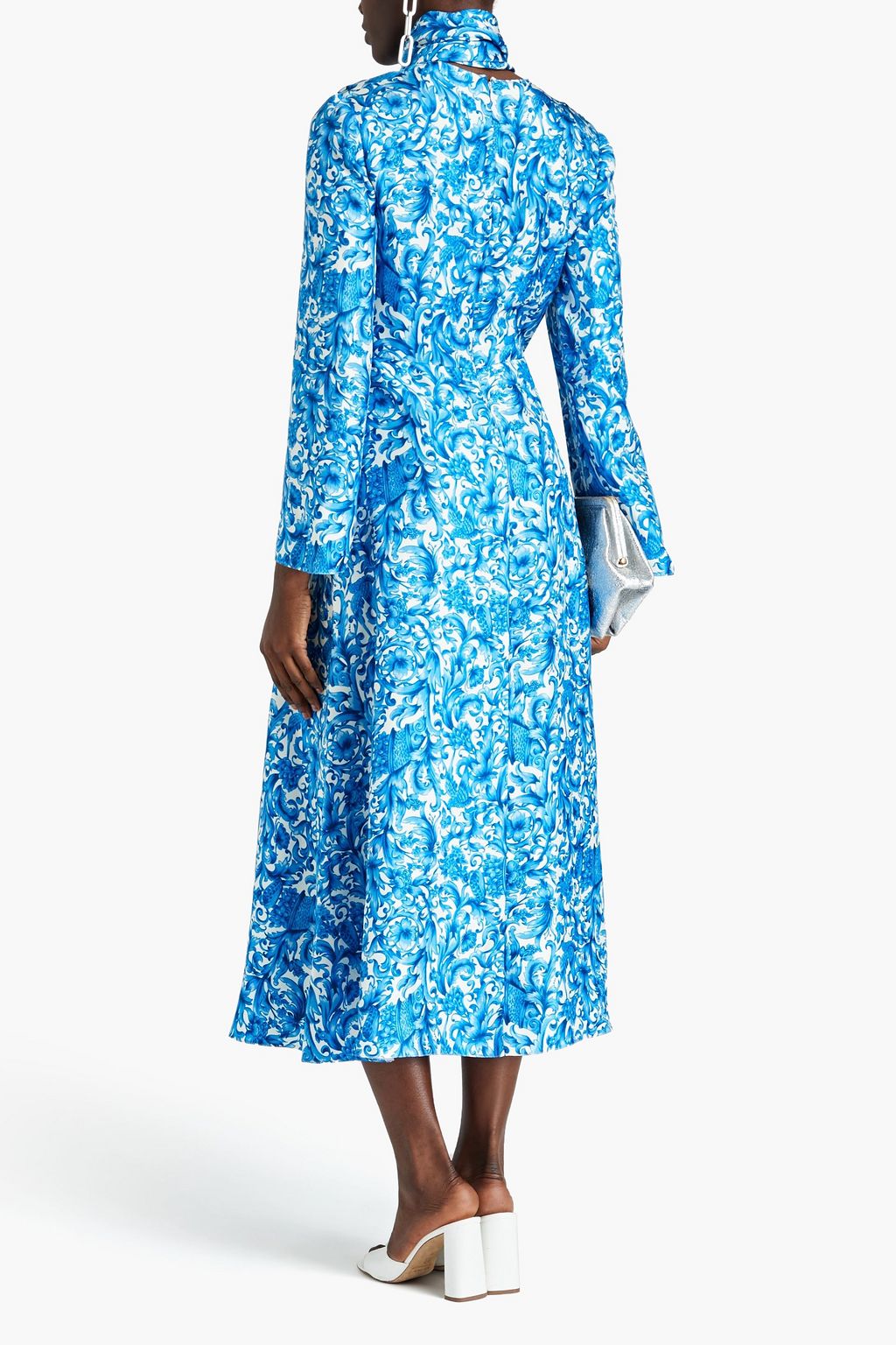 VALENTINO GARAVANI Pussy-bow floral-print silk-twill midi dress