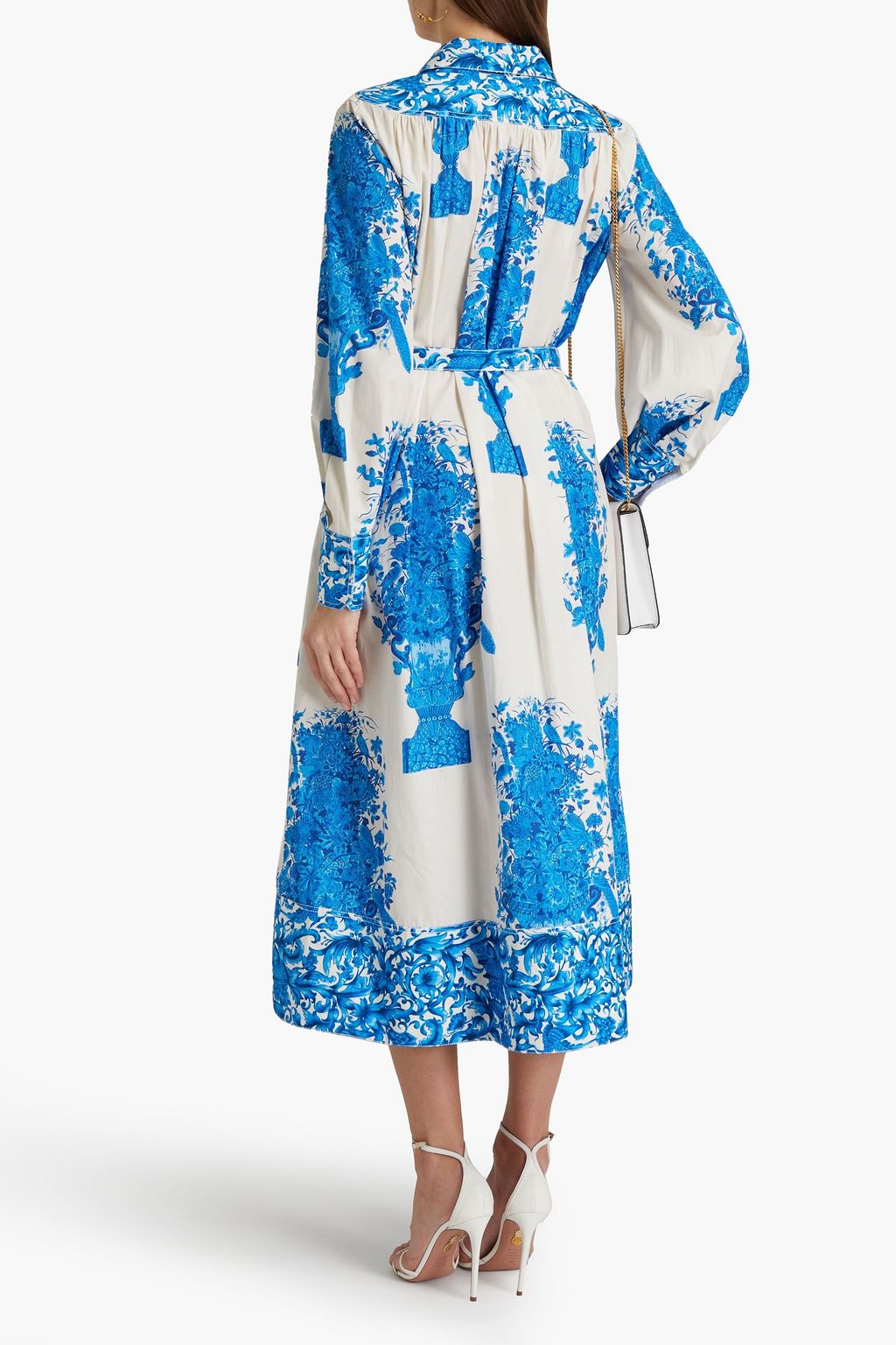 VALENTINO GARAVANI Belted printed cotton-poplin midi shirt dress